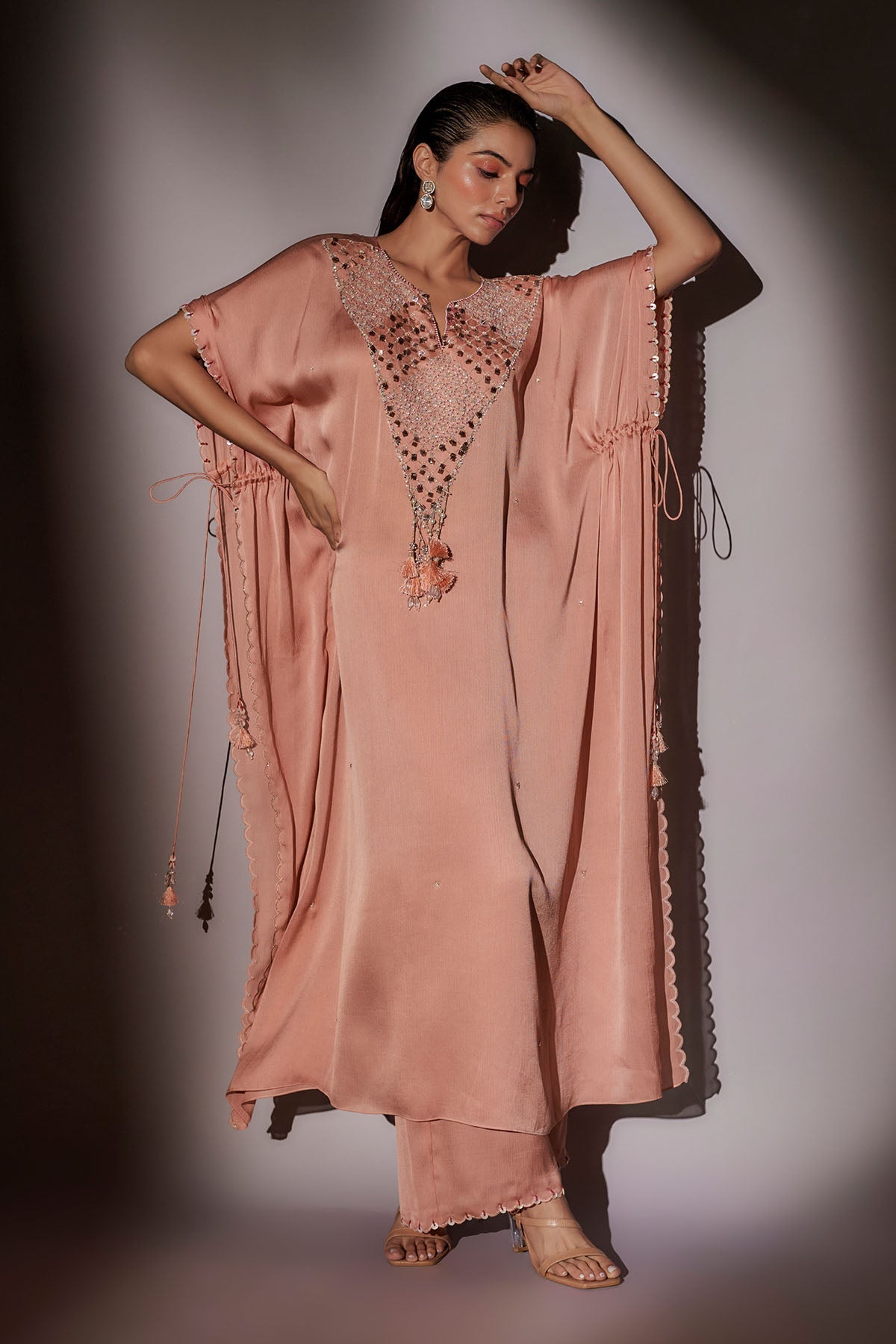 Buy Embroidered Peach Kaftan Set by Ajiesh Oberoi for women online at ScrollnShops