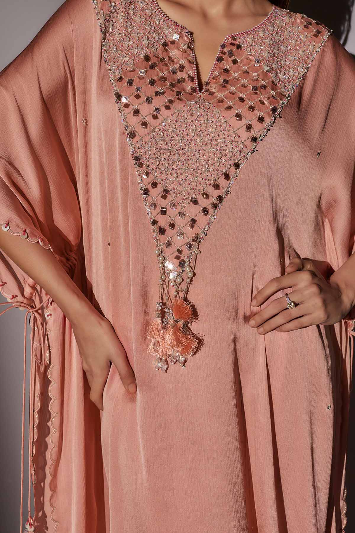 Embroidered Peach Kaftan Set