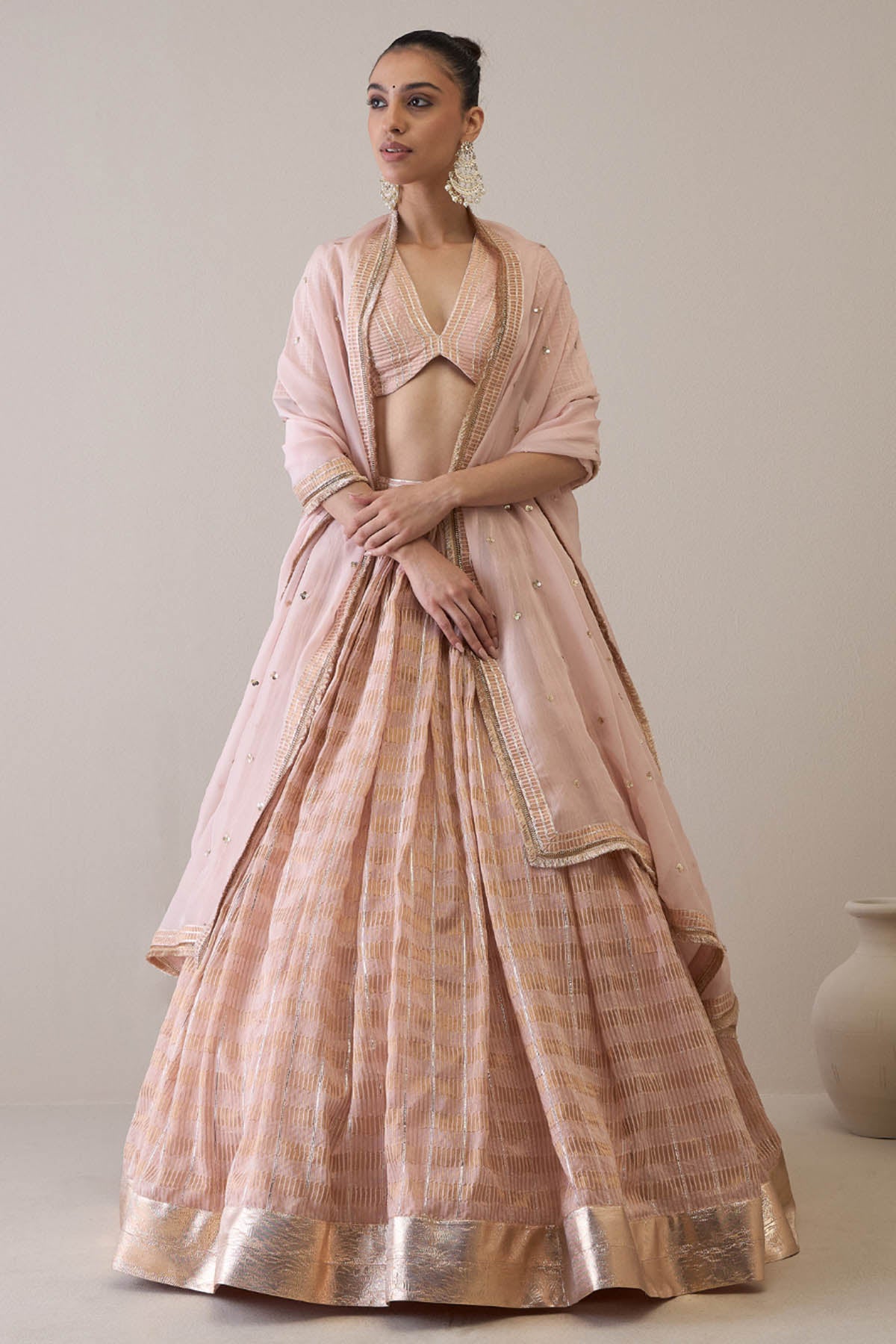 Embroidered Peach Lehenga Set