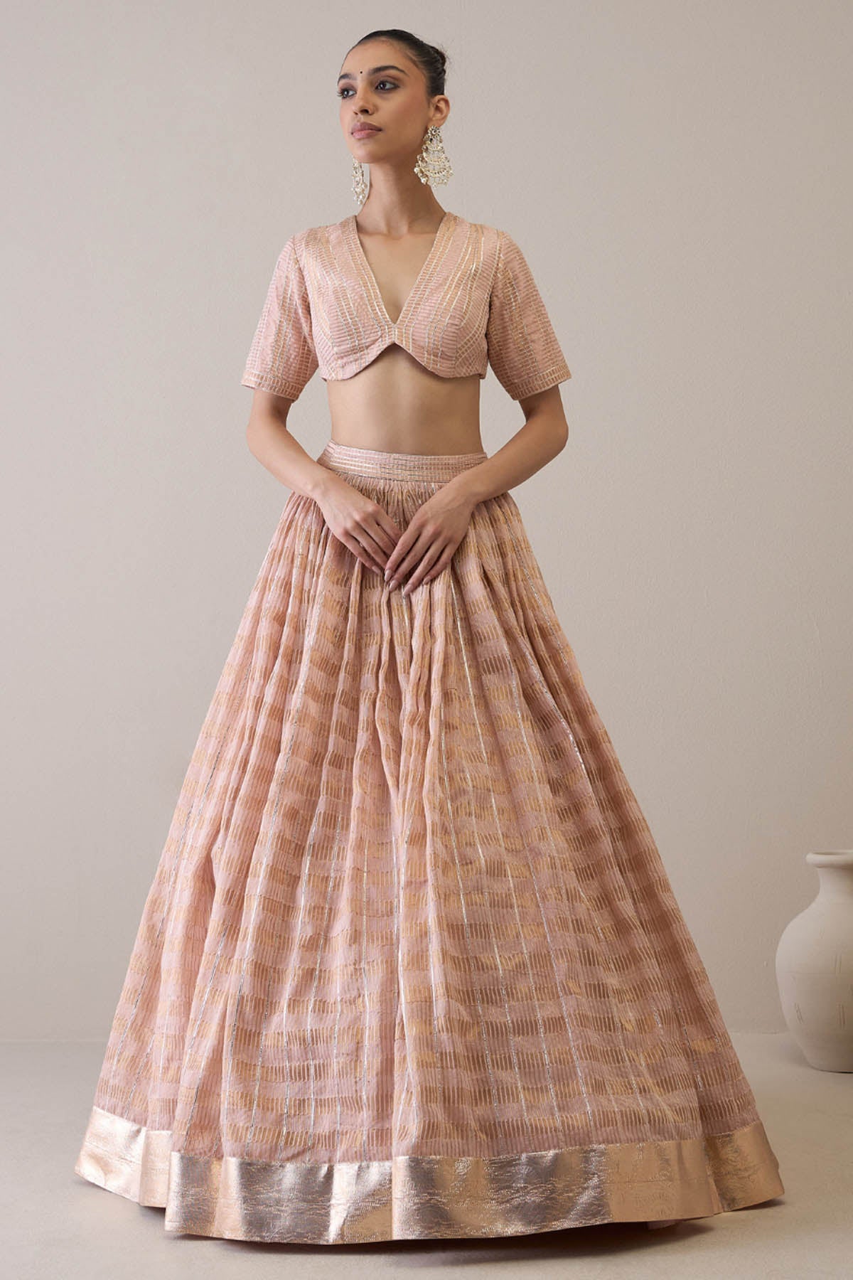 Embroidered Peach Lehenga Set