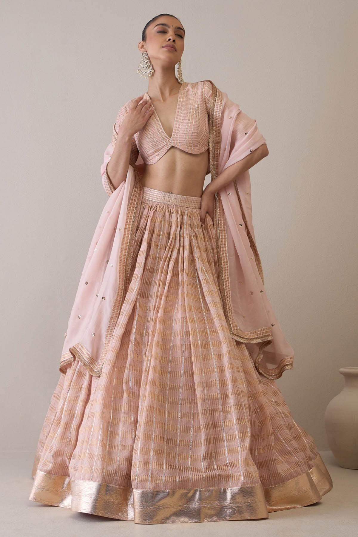 Buy RoohbyRidhimaa Embroidered Peach Lehenga Set only at ScrollnShops