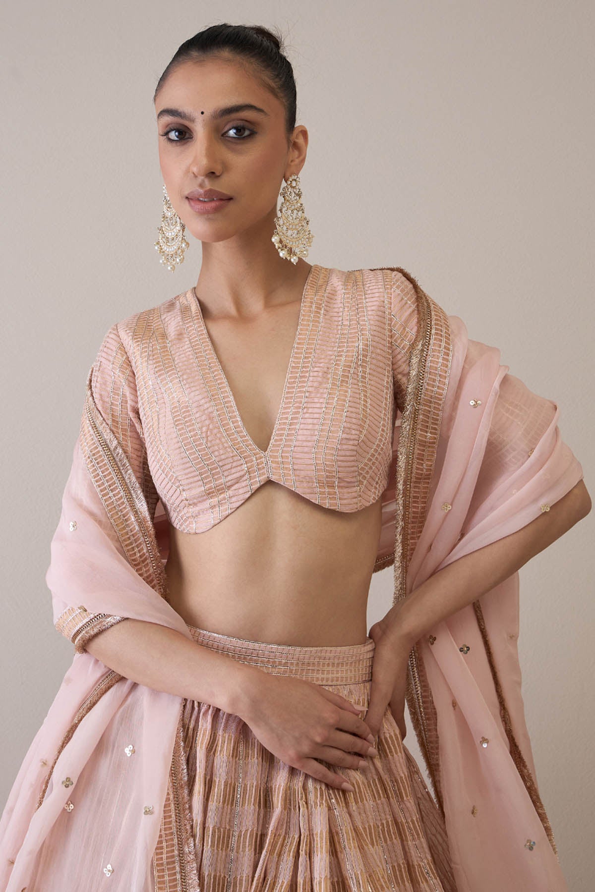 Embroidered Peach Lehenga Set