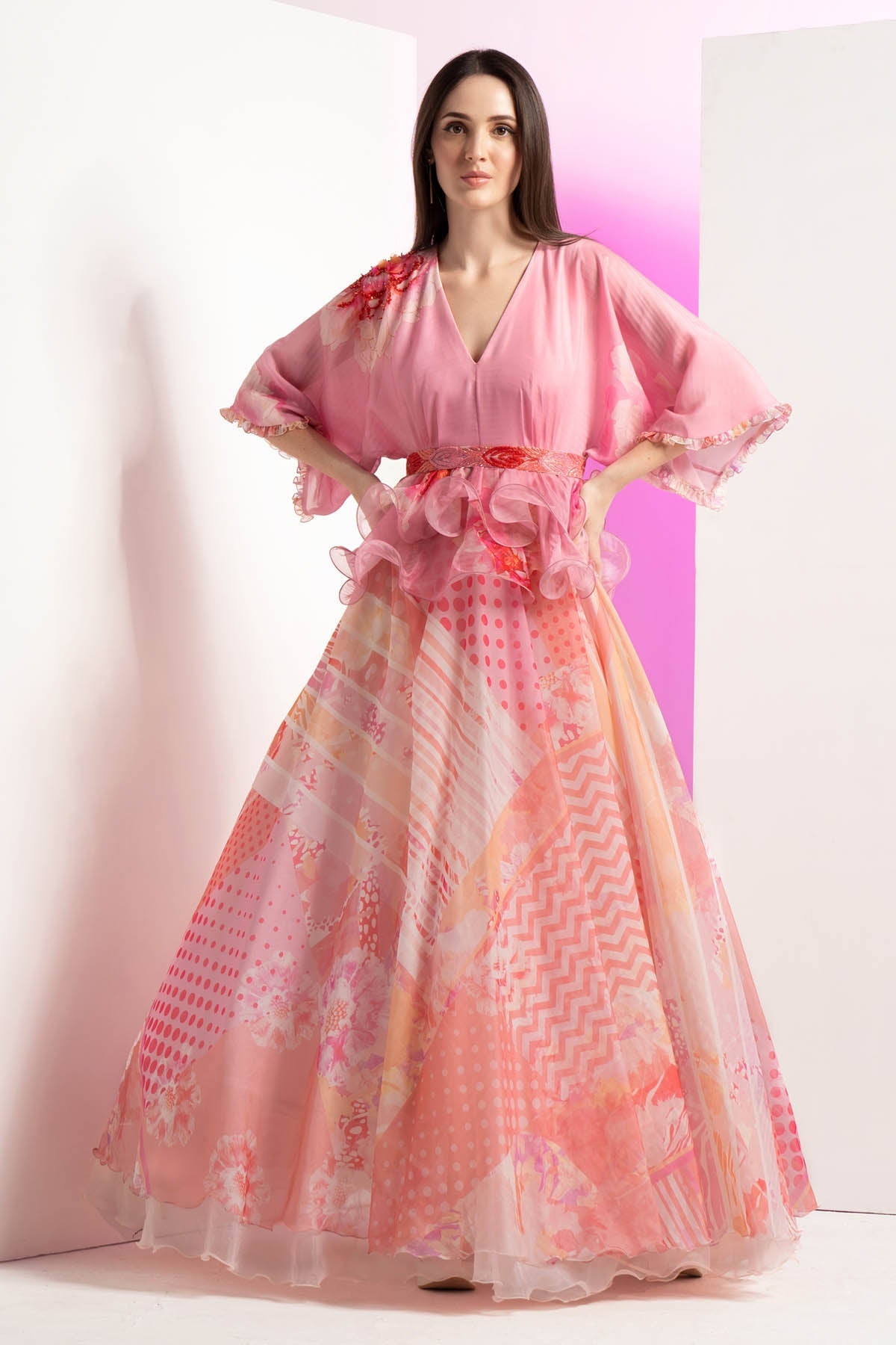 Buy Embroidered Peplum Long Gown by Mandira Wirk