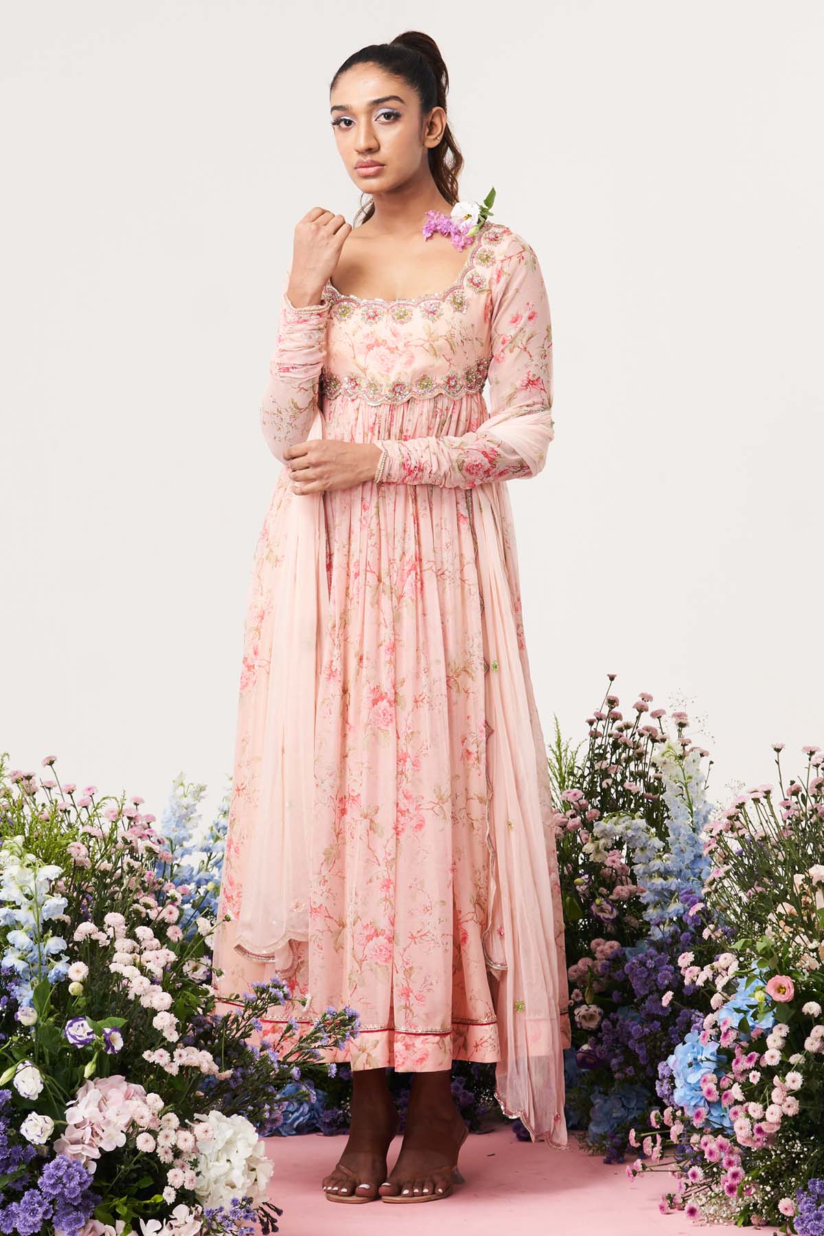 Seharre Embroidered Pink Anarkali Set for women online at ScrollnShops