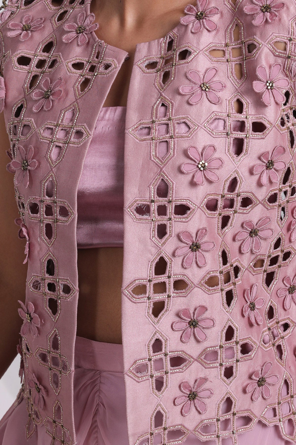 Embroidered Pink Jacket Set