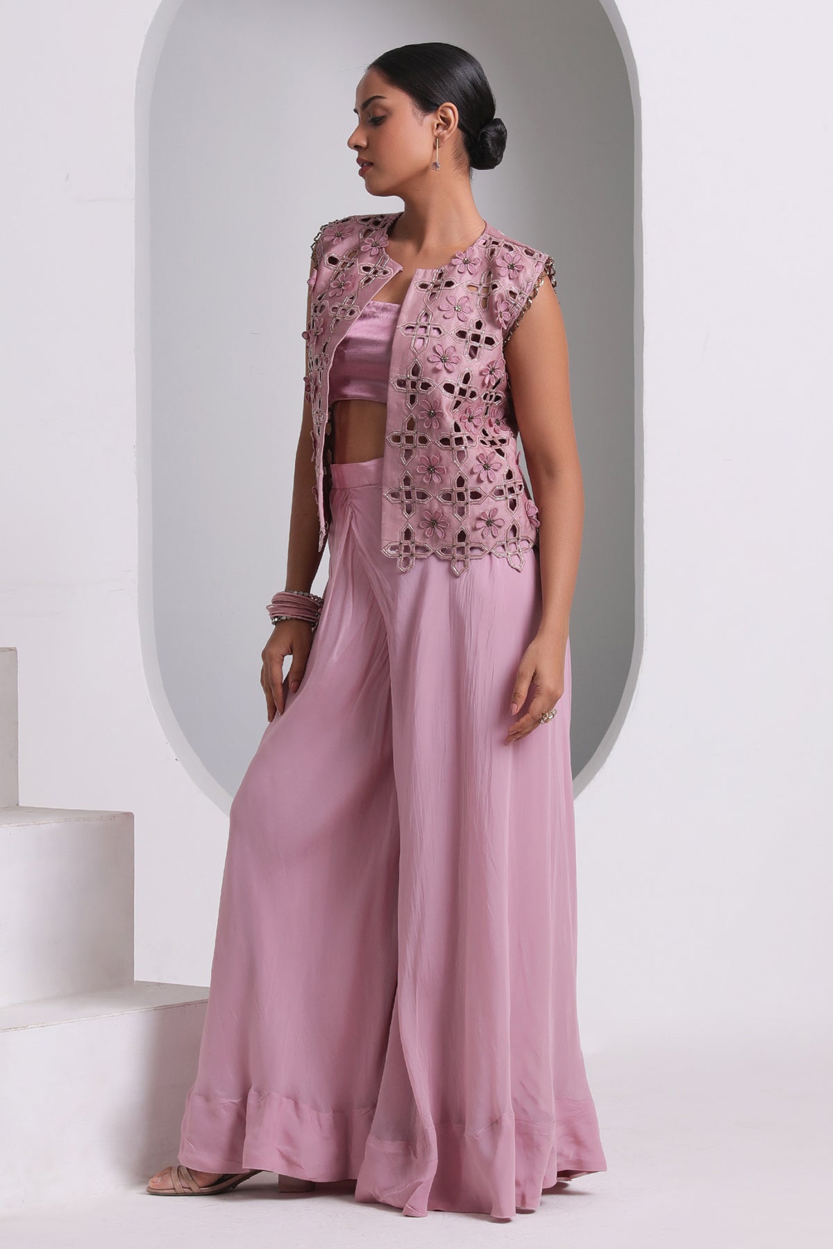 Embroidered Pink Jacket Set