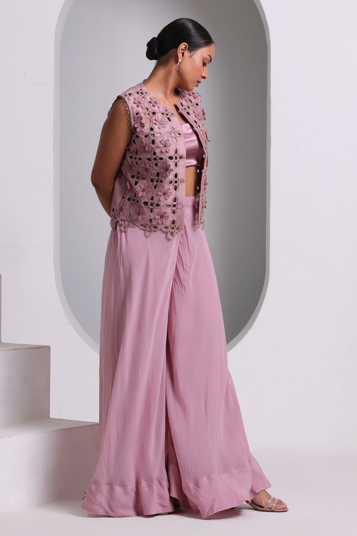 Embroidered Pink Jacket Set