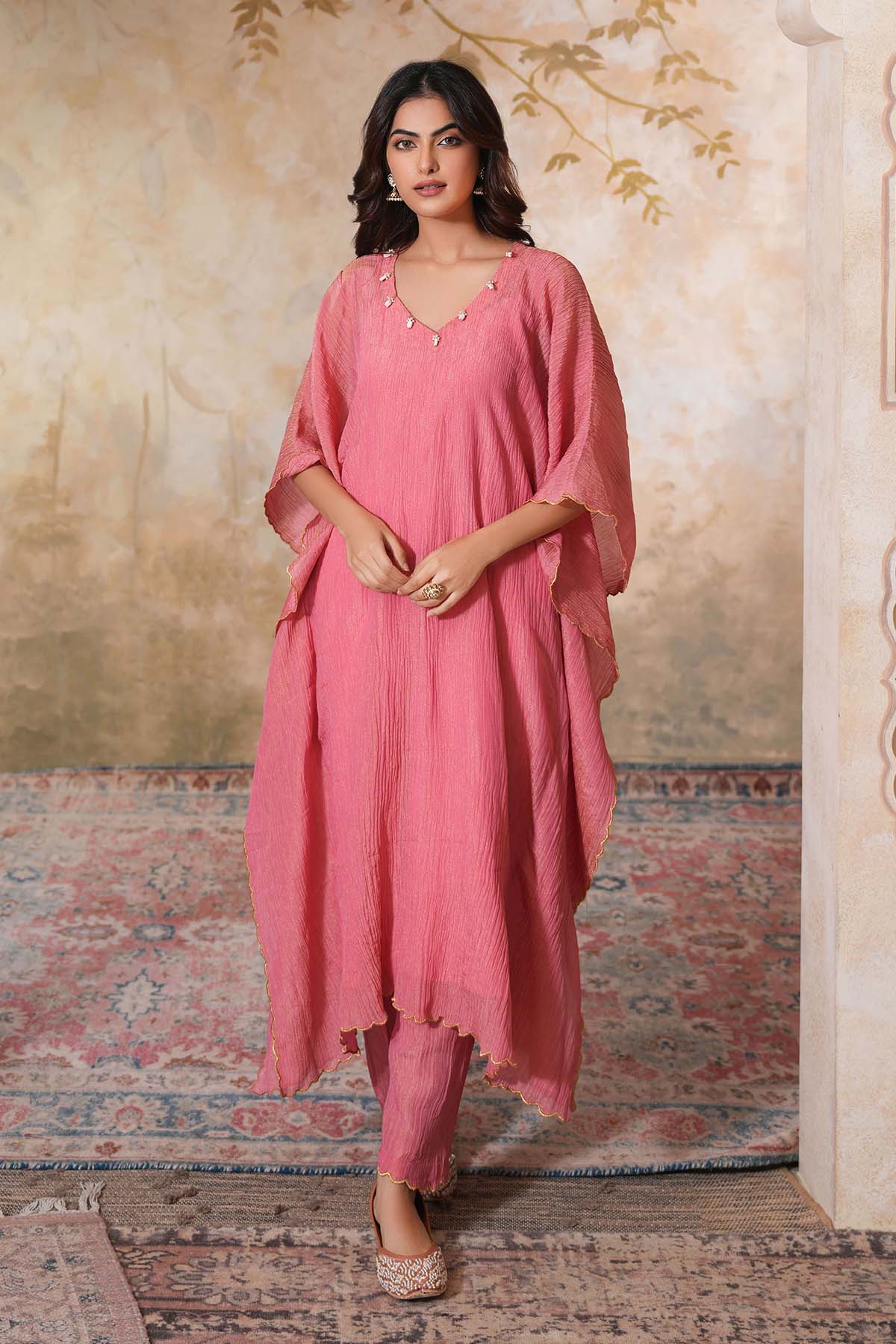 Buy Embroidered Pink Kaftan Set by Ugna by Unnati for women online at ScrollnShops