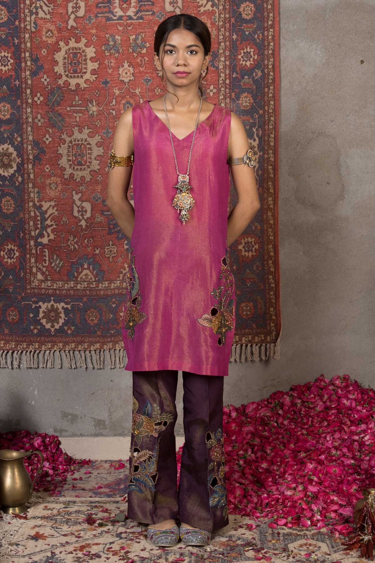 Seharre Embroidered Pink Kurta & Pants for women online at ScrollnShops
