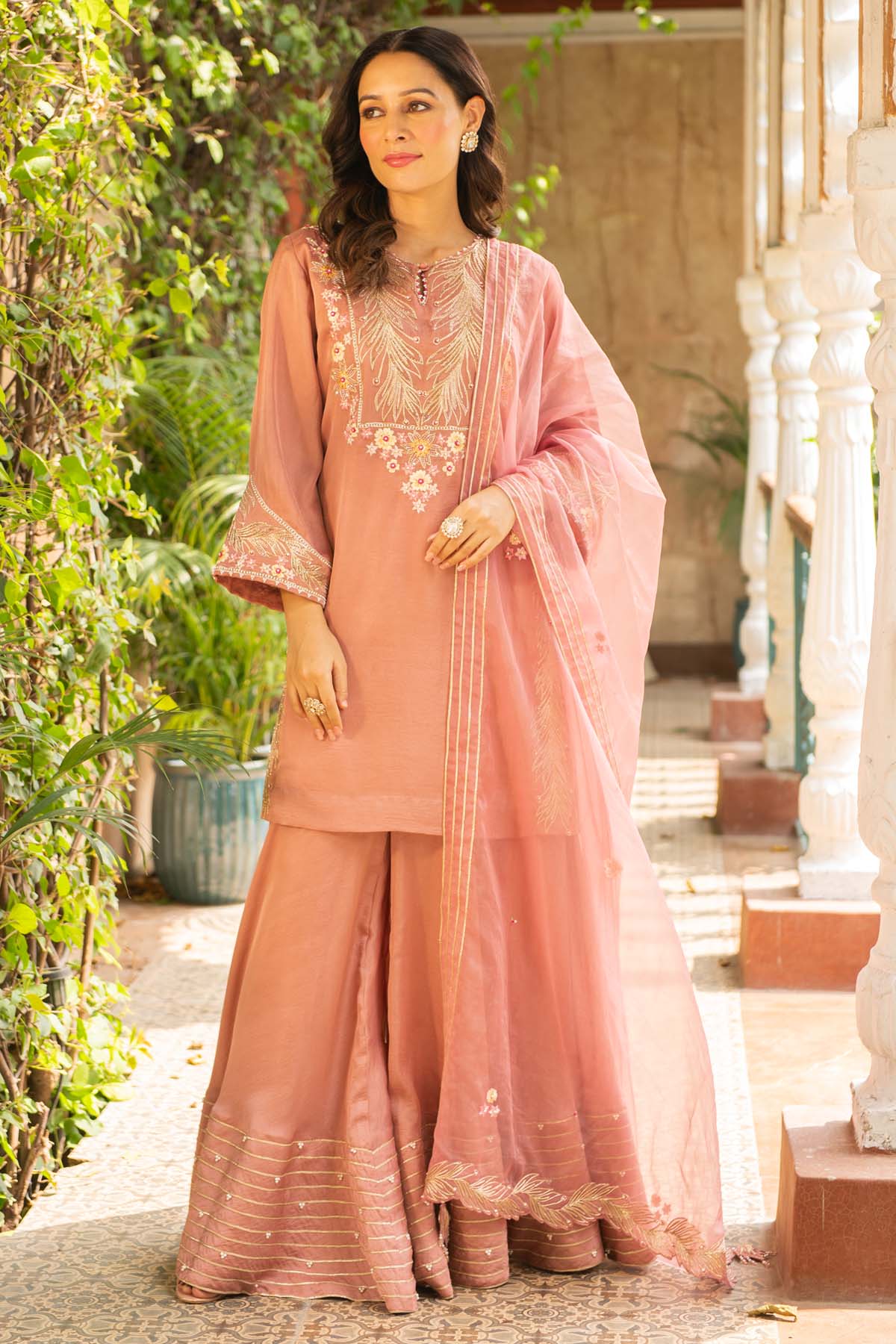 Buy Embroidered Old Rose Kurta Set Online