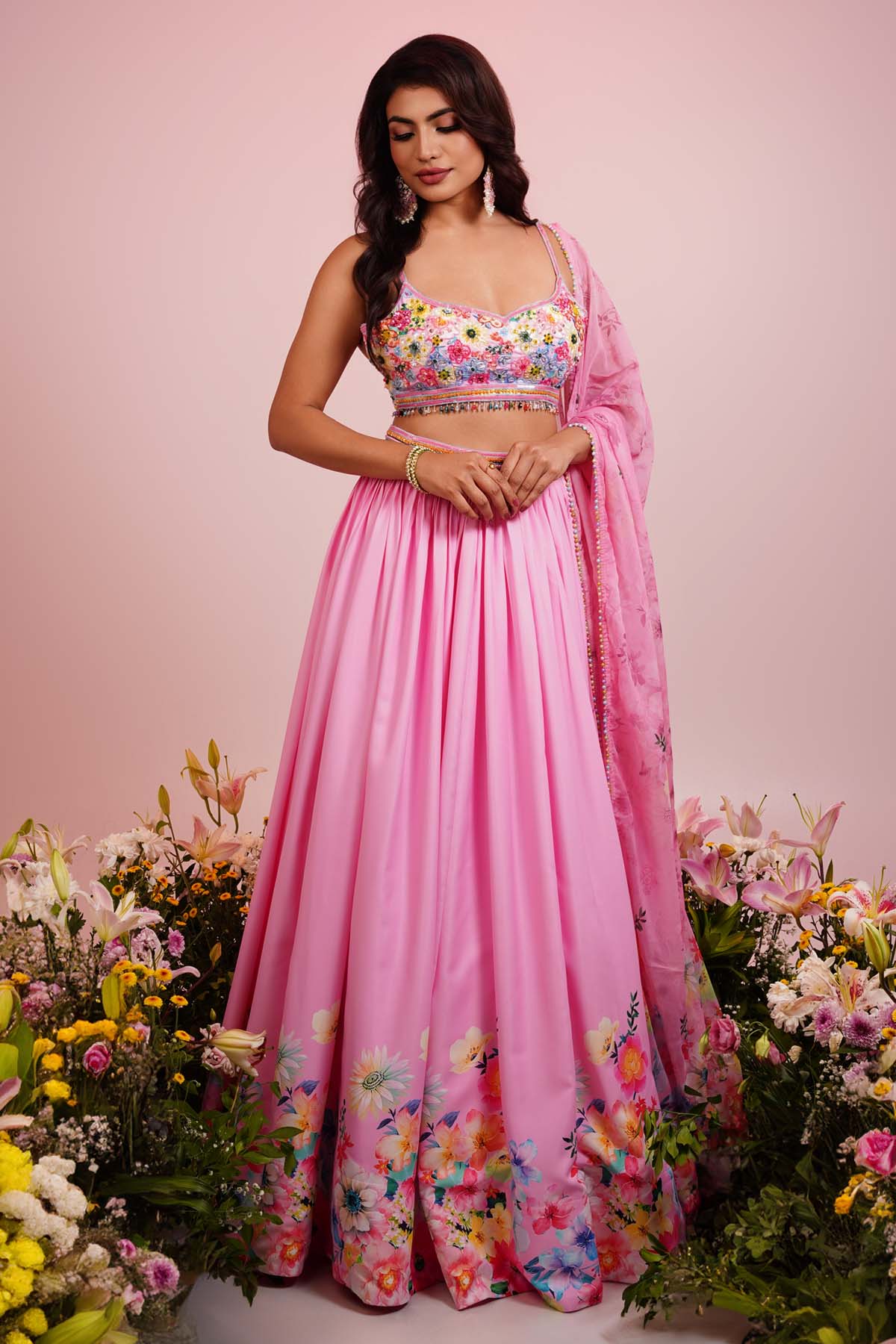 Priyanka Kar Embroidered Pink Lehenga Set for women online at ScrollnShops