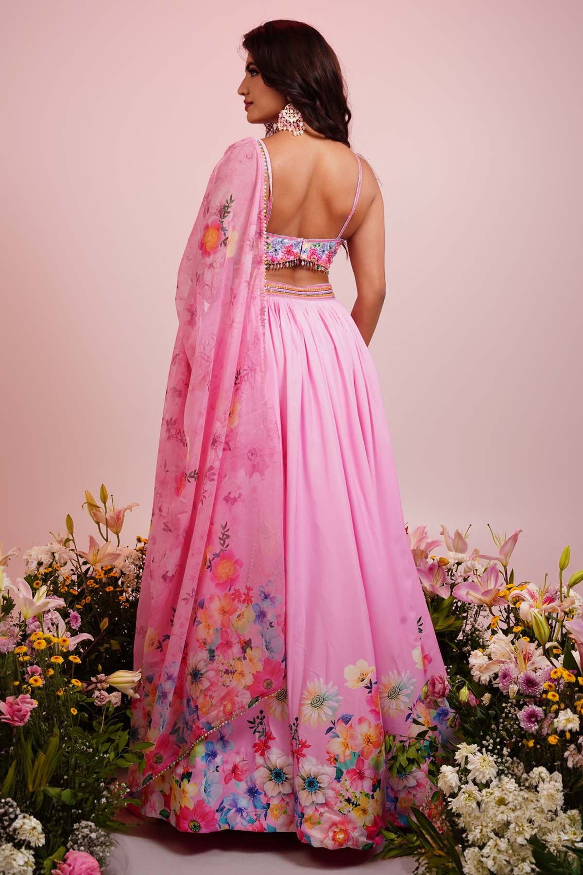 Embroidered Pink Lehenga Set