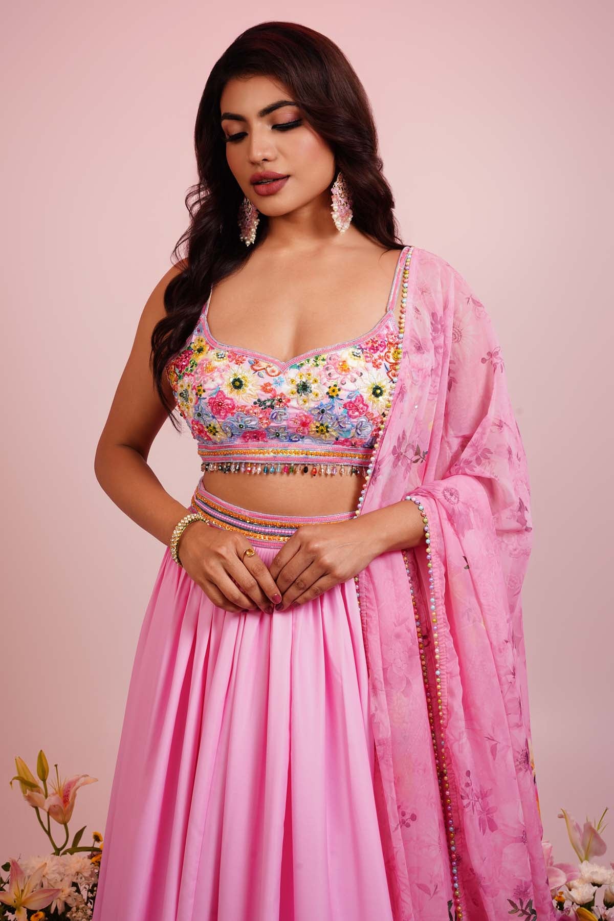 Embroidered Pink Lehenga Set