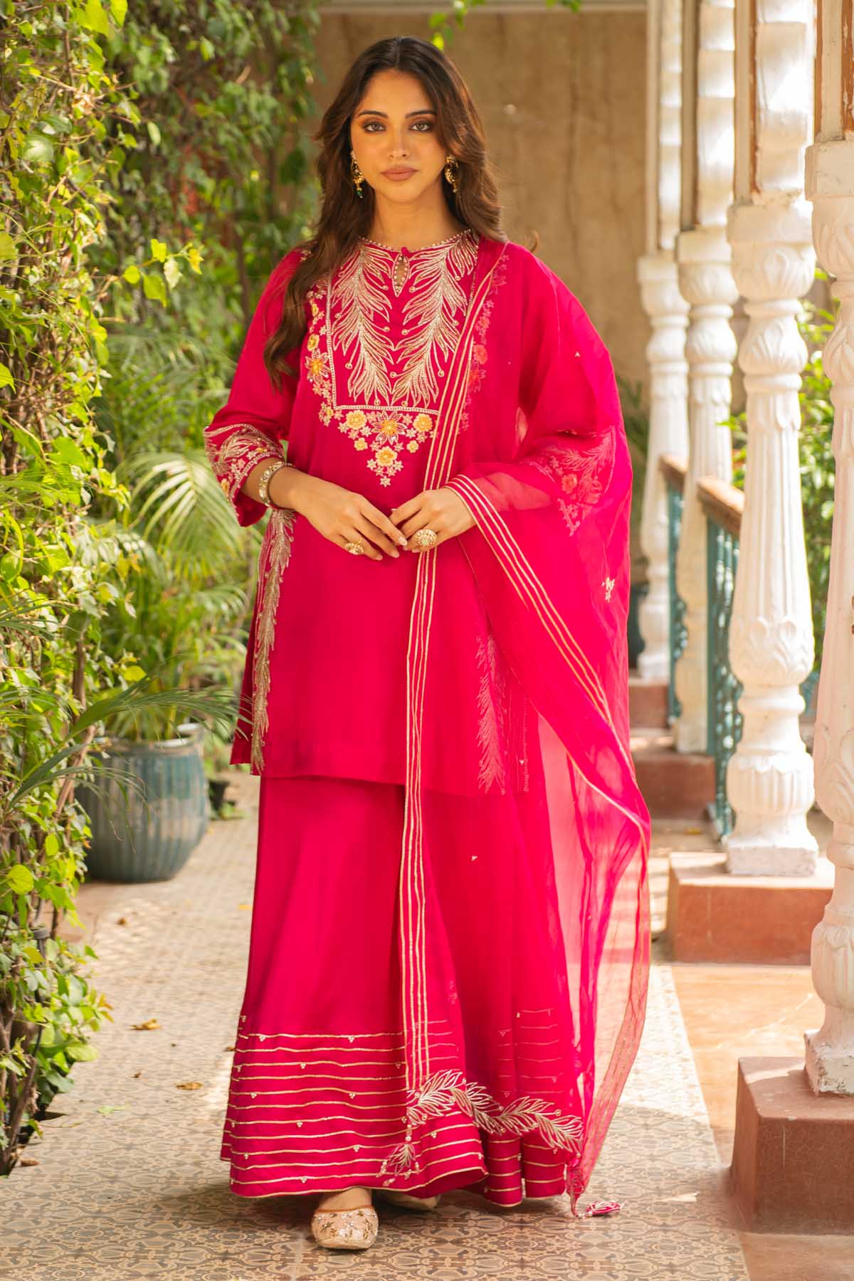 Ajiesh Oberoi Embroidered Pink Sharara Set for women online at ScrollnShops