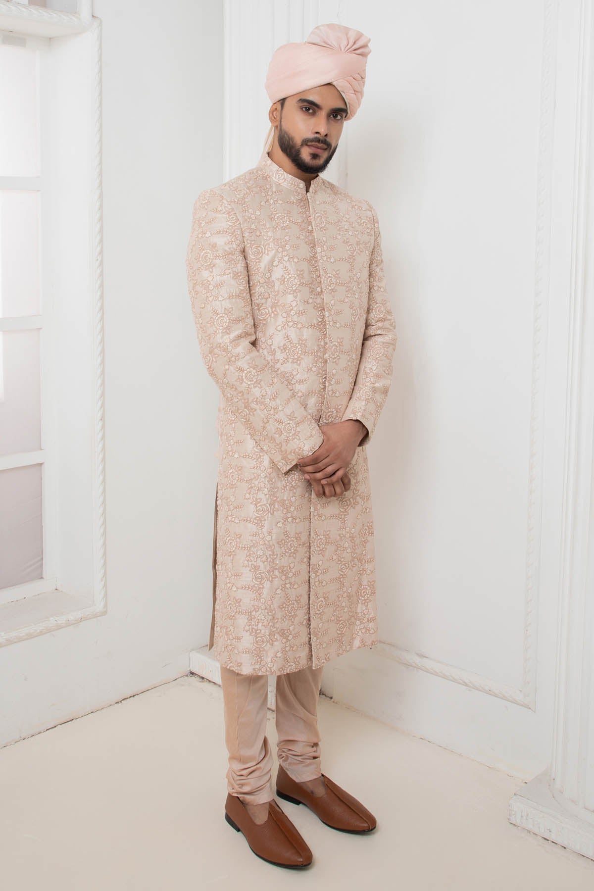 Embroidered Pink Sherwani Set
