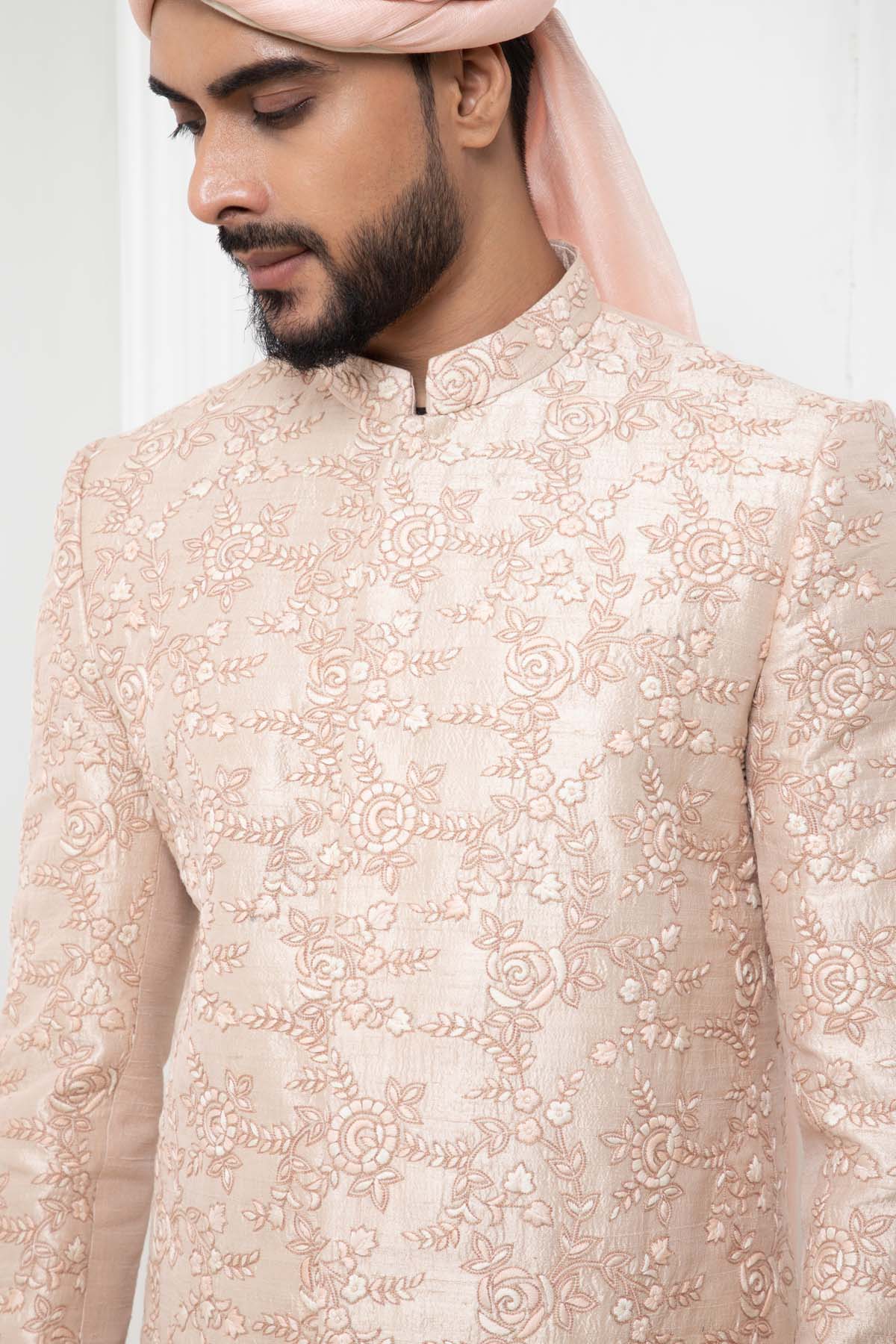 Embroidered Pink Sherwani Set