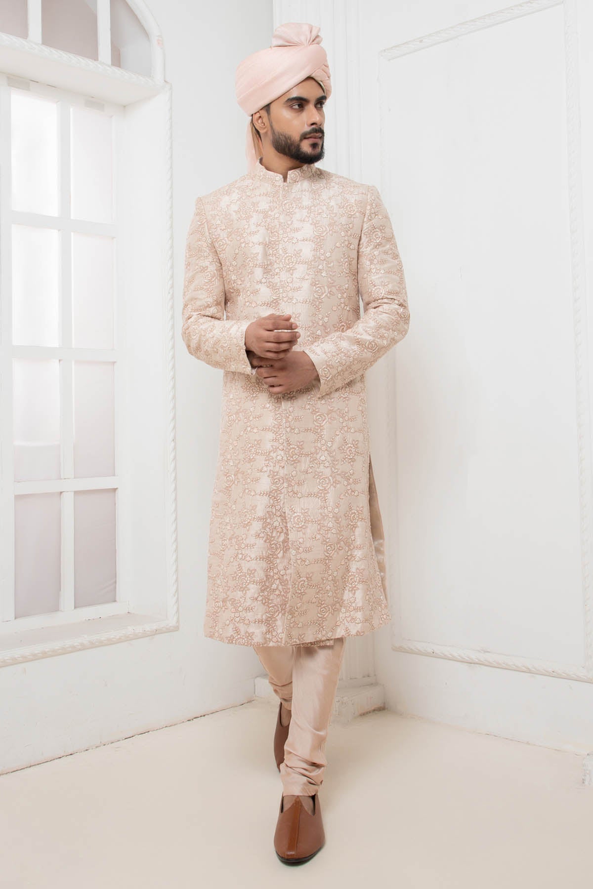 Buy Embroidered Pink Sherwani Set Online