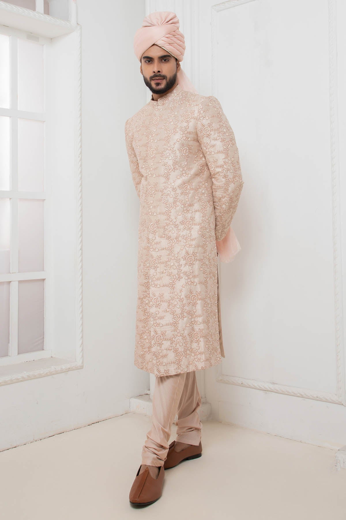 Embroidered Pink Sherwani Set