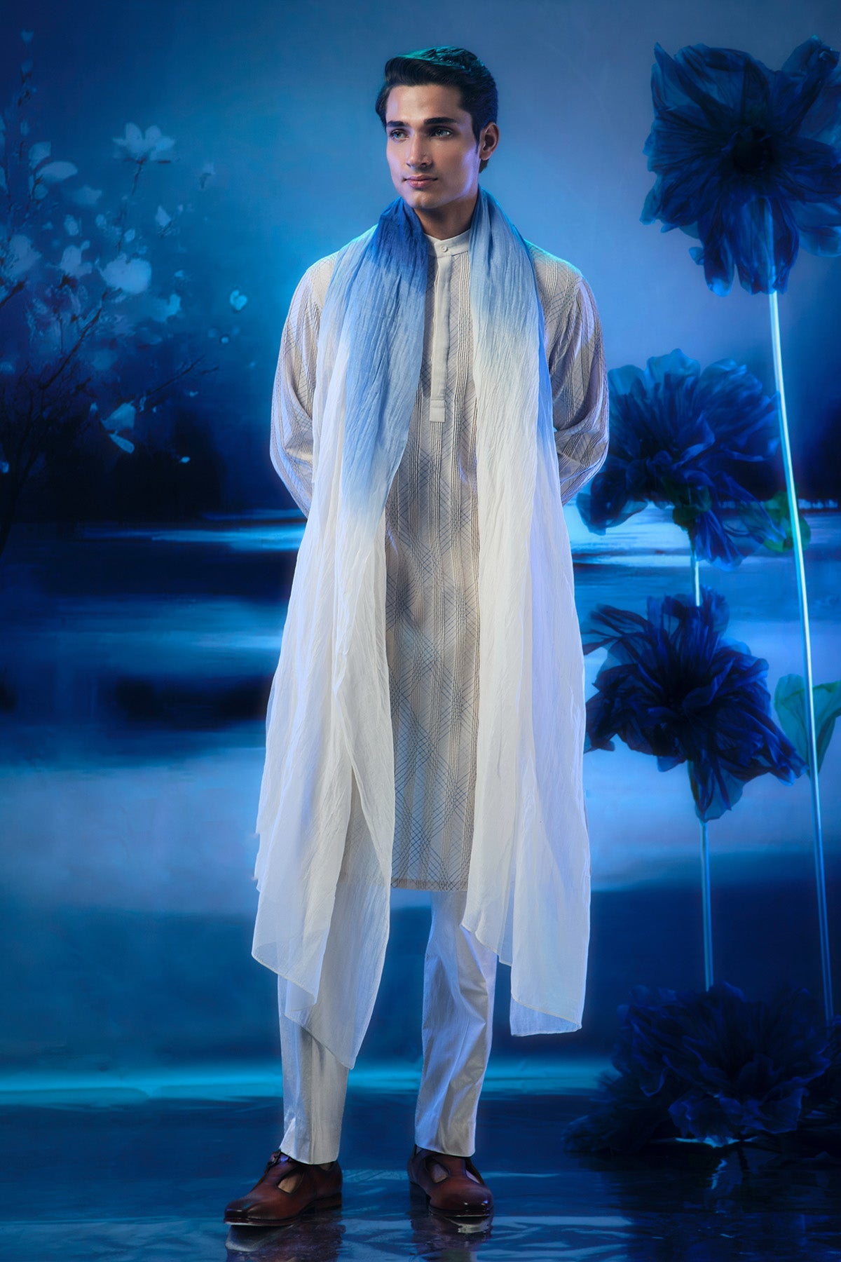 Buy Embroidered Pintuck Kurta Set by Mandira Wirk for men online at ScrollnShops