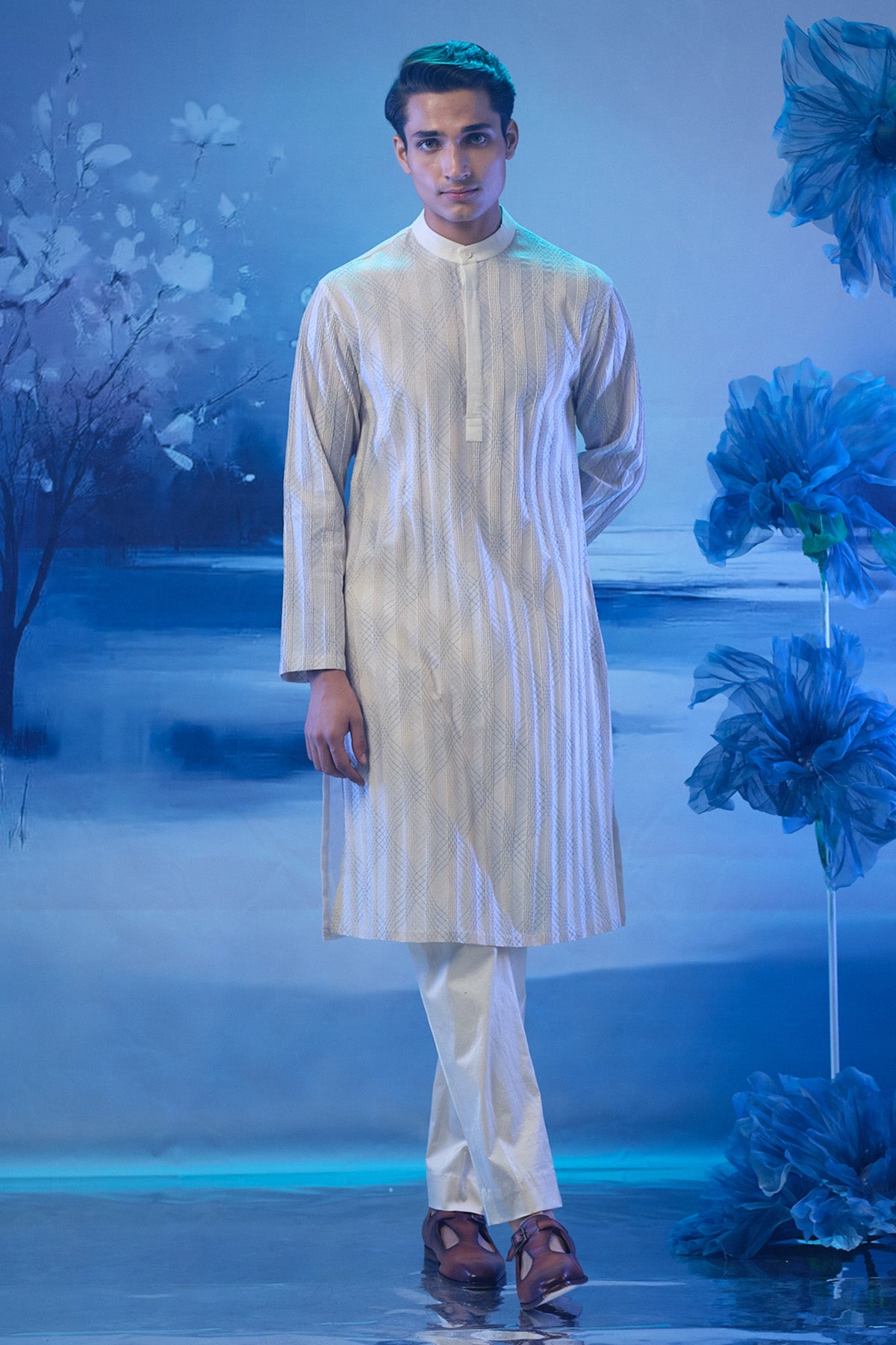 Embroidered Pintuck Kurta Set