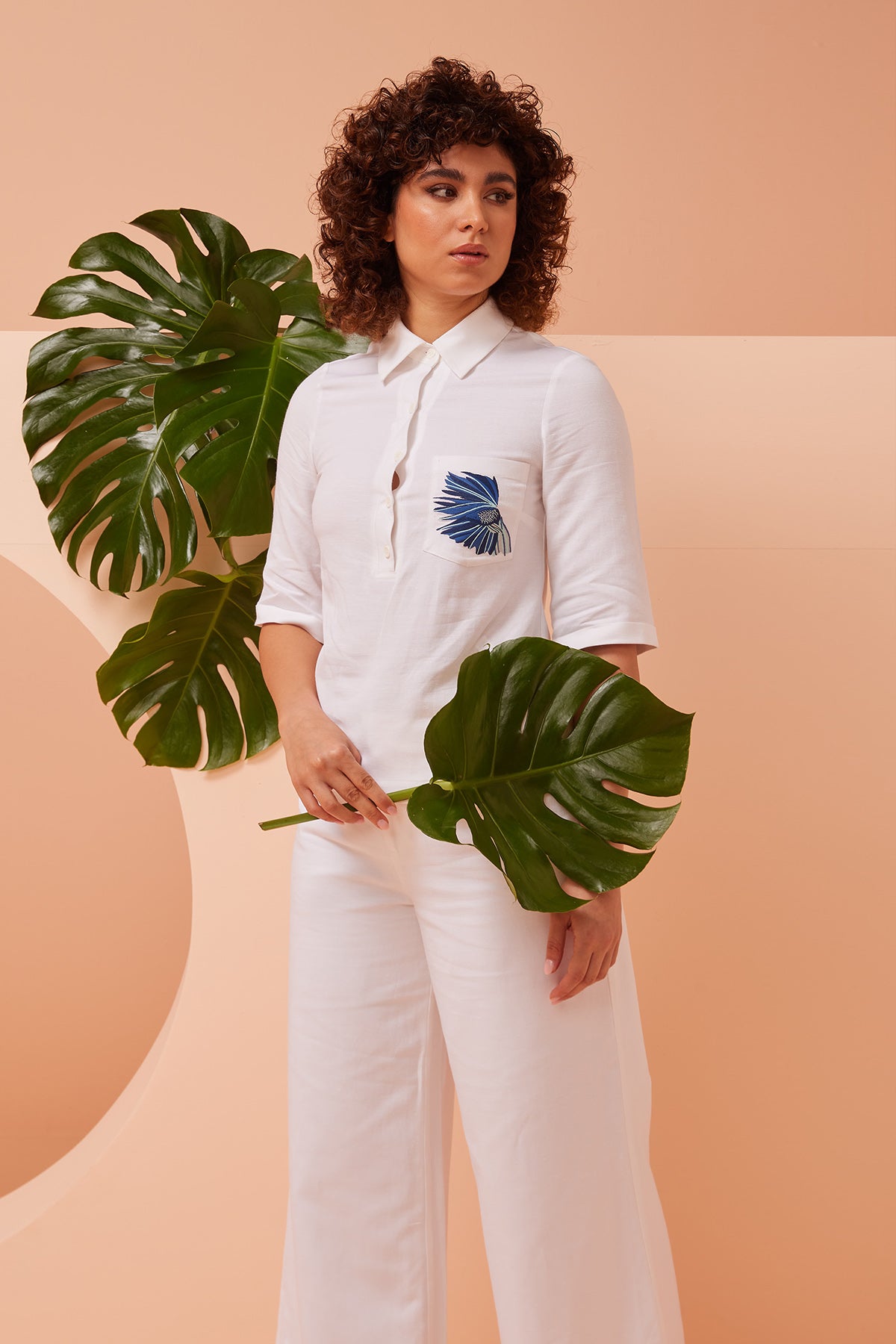 Embroidered Pocket White Shirt