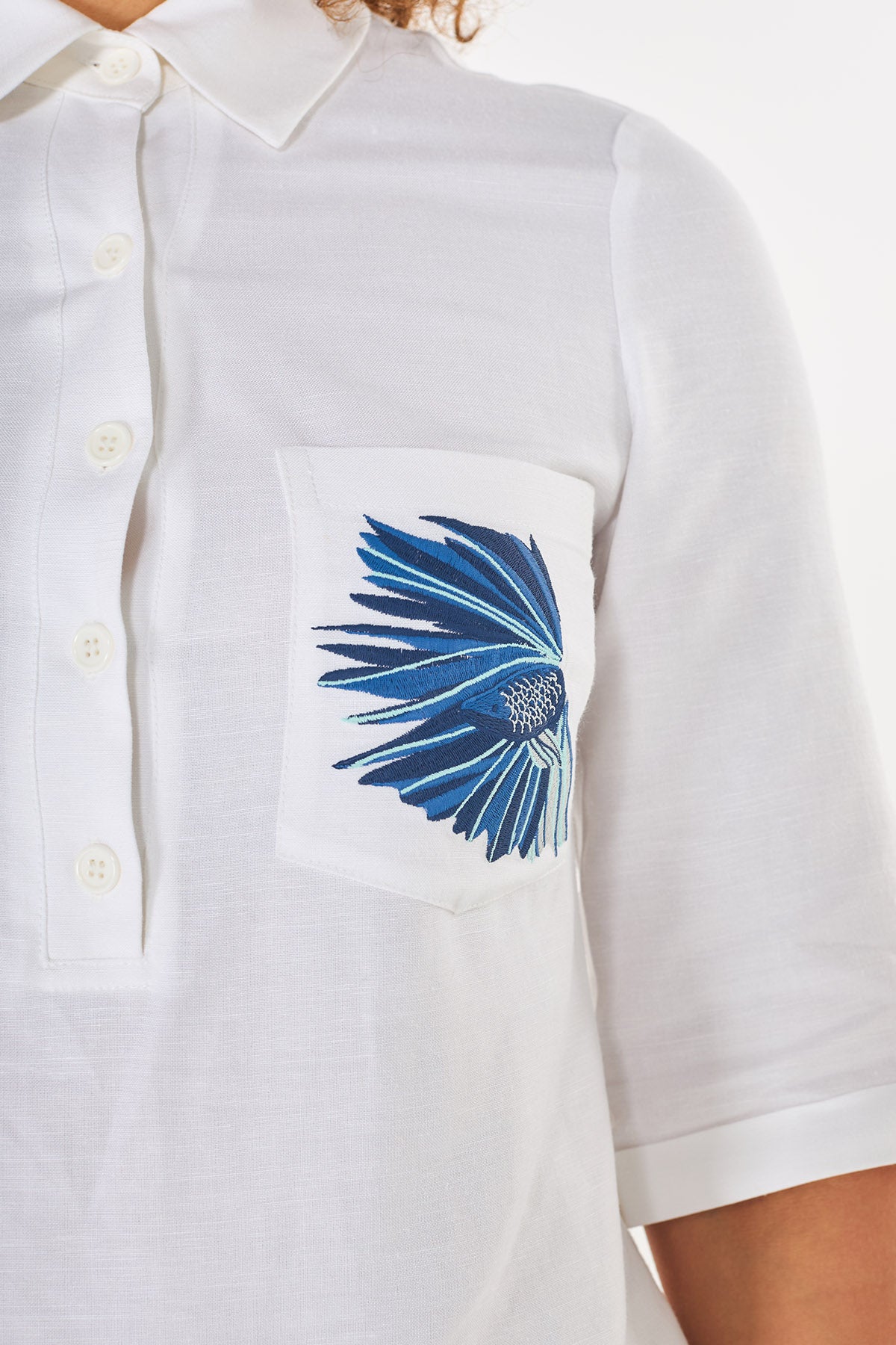 Embroidered Pocket White Shirt