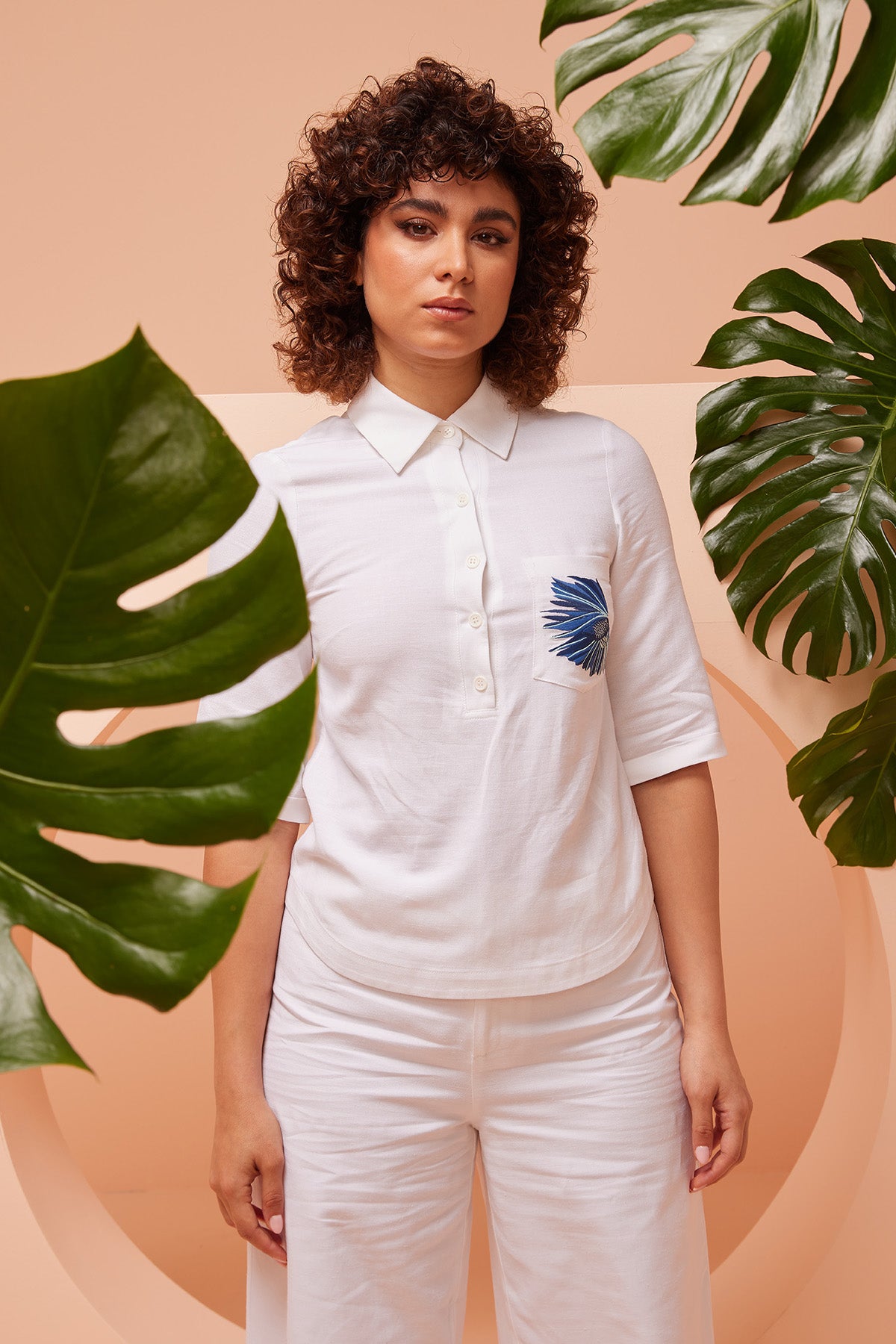 Embroidered Pocket White Shirt