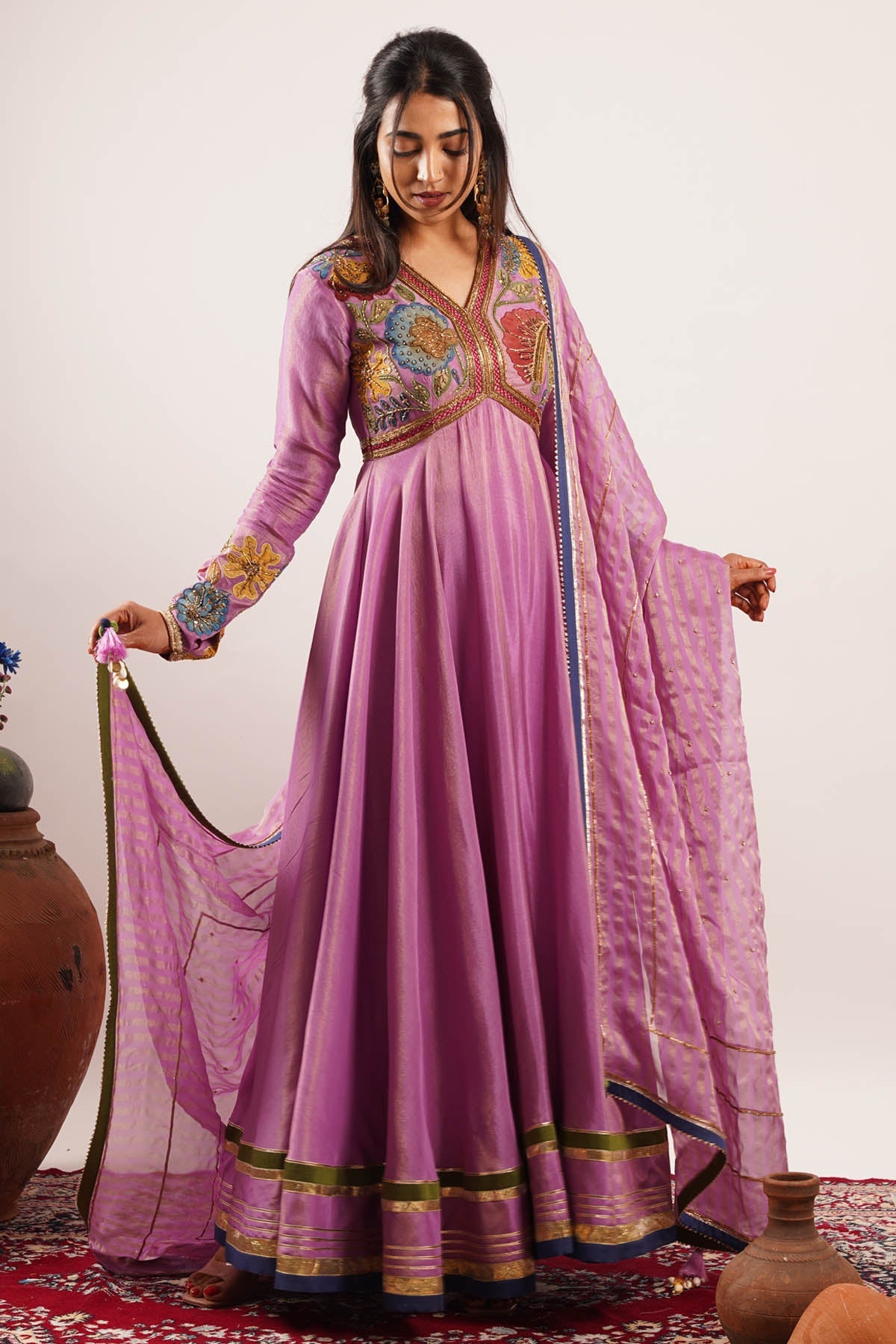Seharre Embroidered Purple Anarkali Set for women online at ScrollnShops