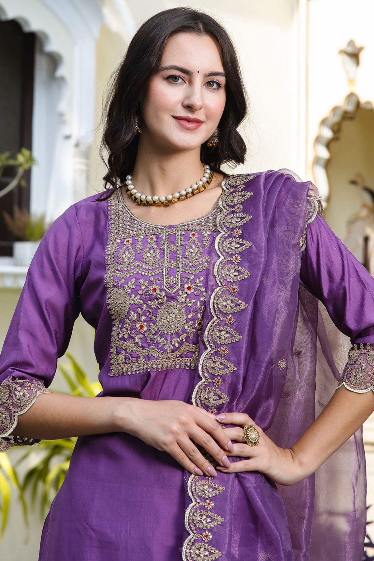 Embroidered Purple Kurta Set