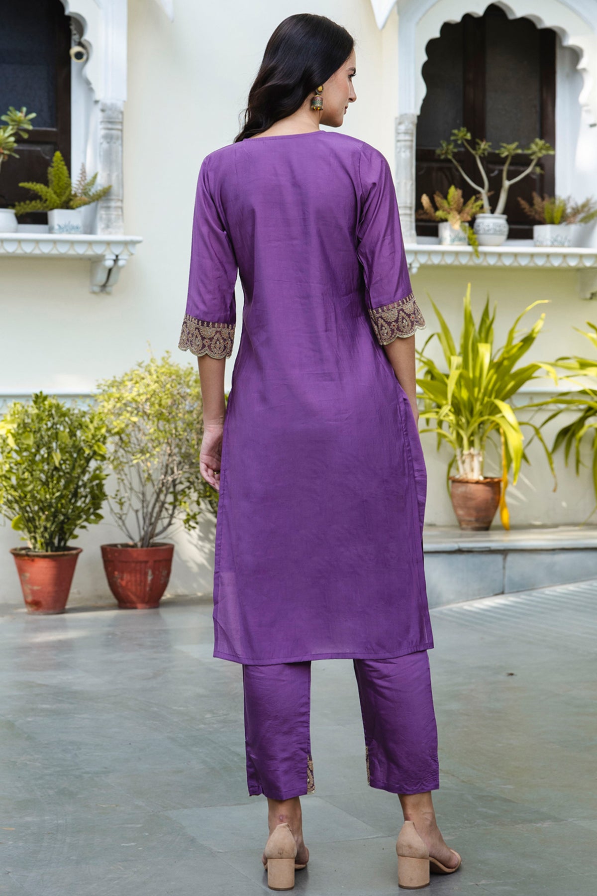 Embroidered Purple Kurta Set