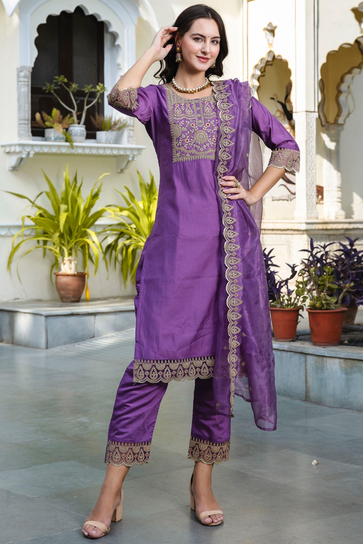 Buy Embroidered Purple Kurta Set for women by Aastha Fashion online available at scrollnshops