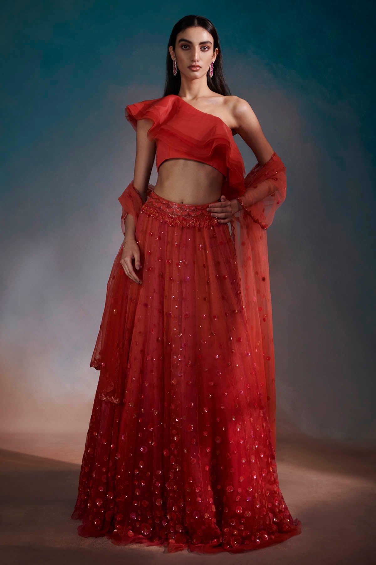 Anjali Kanwar Red Silk Organza & Net Lehenga Set for women online at ScrollnShops