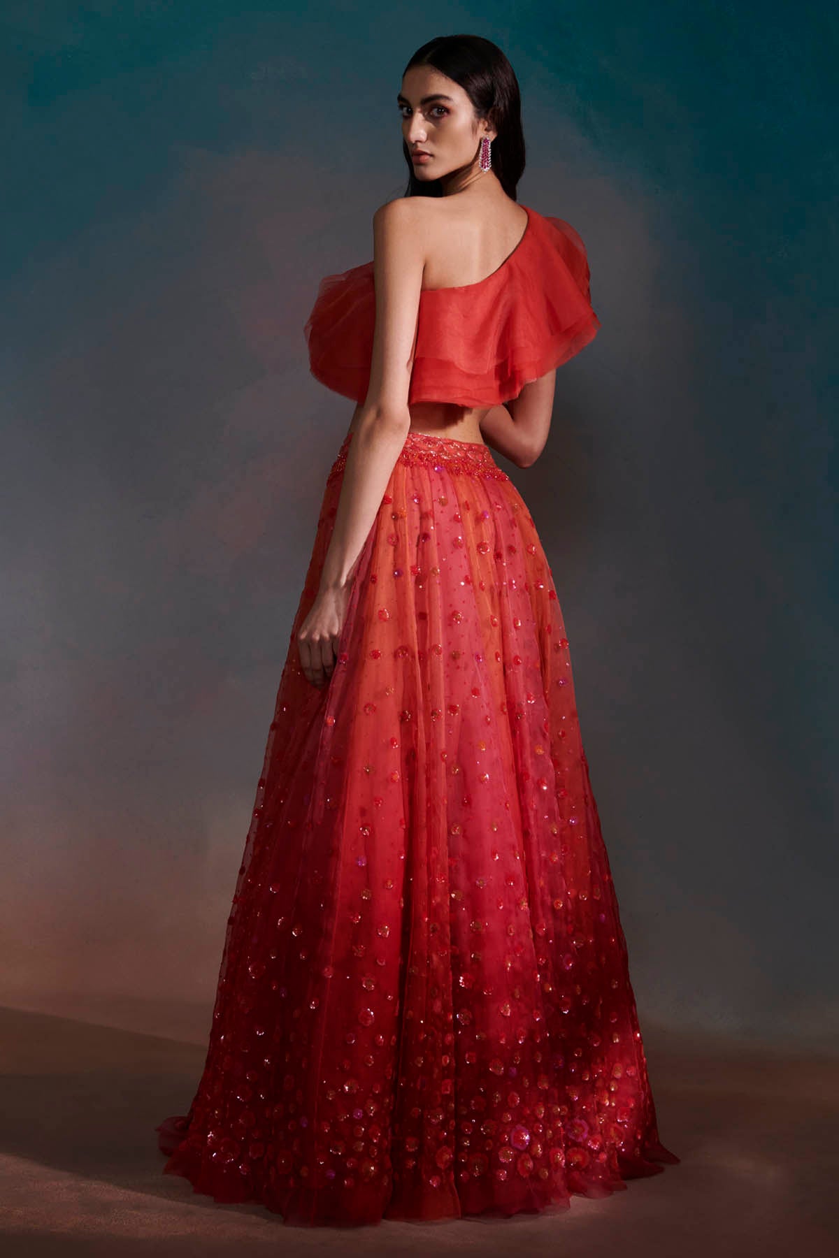 Red Silk Organza & Net Lehenga Set