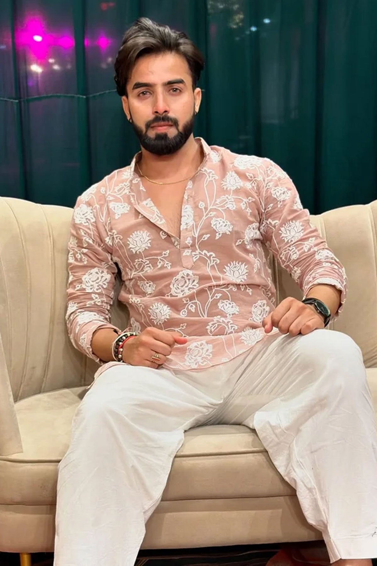 Embroidered Rolex Peach Kurta