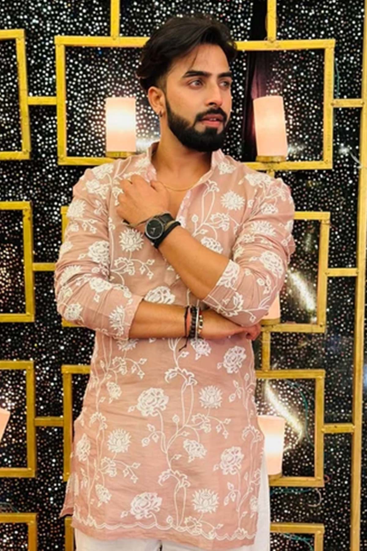 Buy Embroidered Rolex Peach Kurta for men by Aastha Fashion online available at scrollnshops