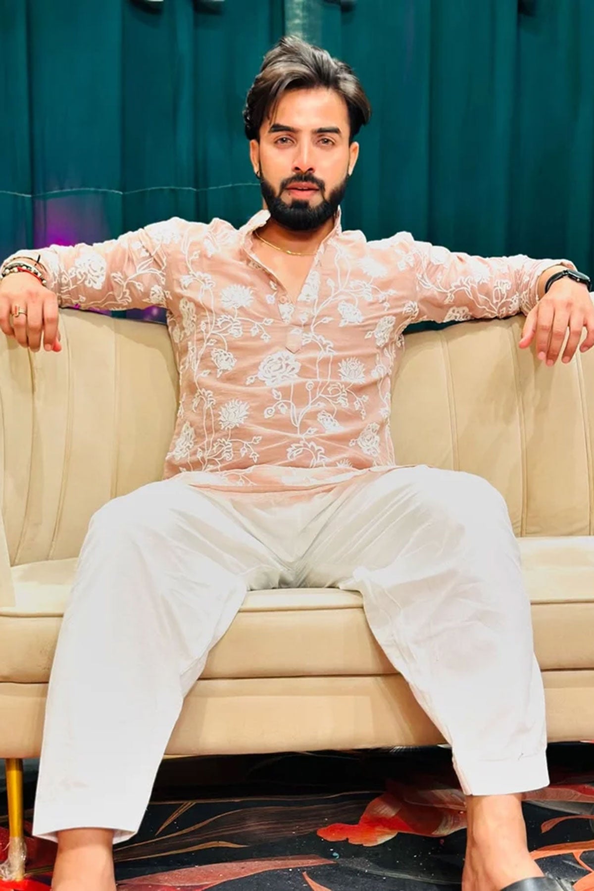 Embroidered Rolex Peach Kurta