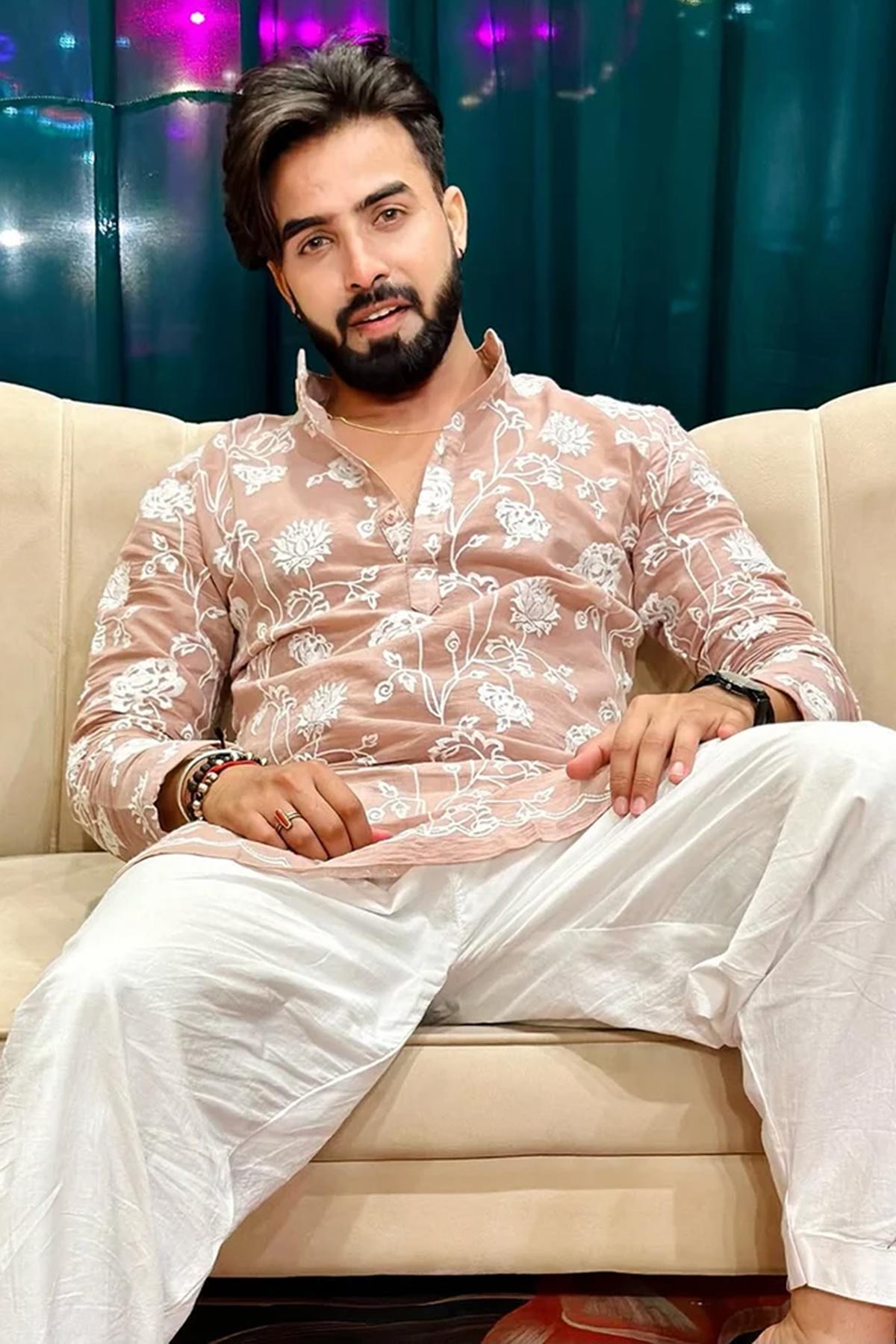 Embroidered Rolex Peach Kurta