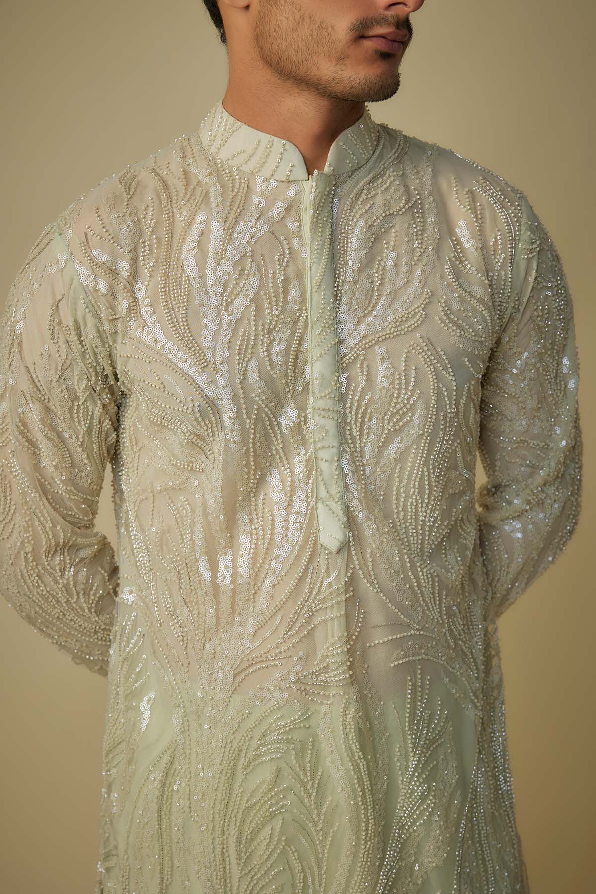 Embroidered Sage Green Kurta Set