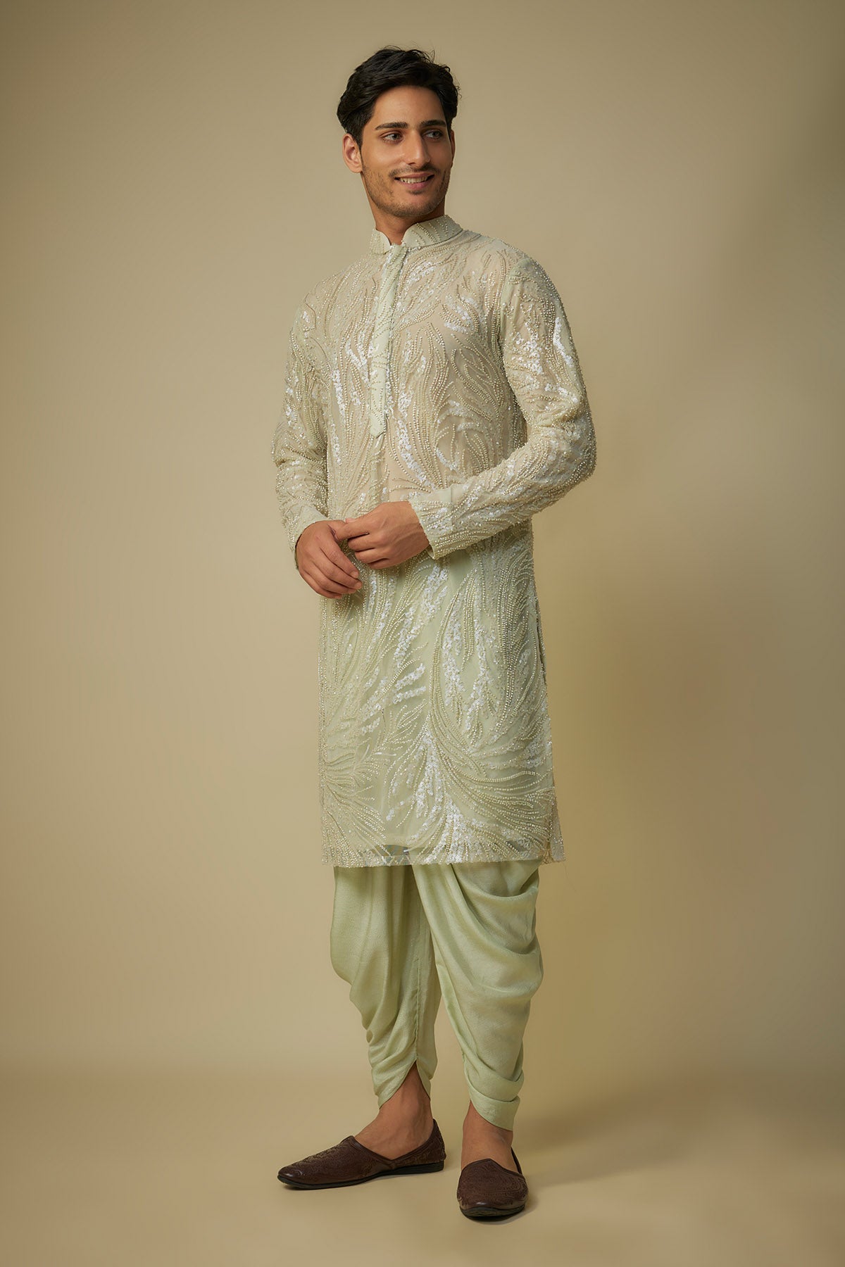 Embroidered Sage Green Kurta Set