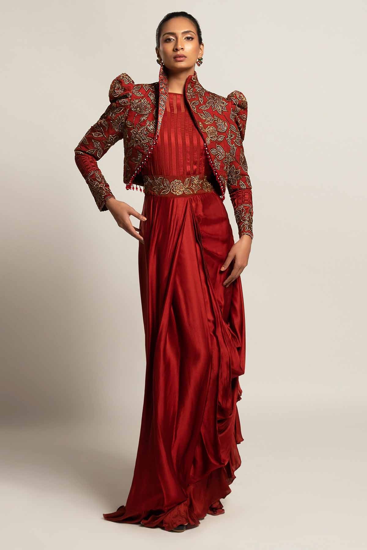 Buy Embroidered Saree Gown & Jacket by Sejal Kamdar for women online at ScrollnShops