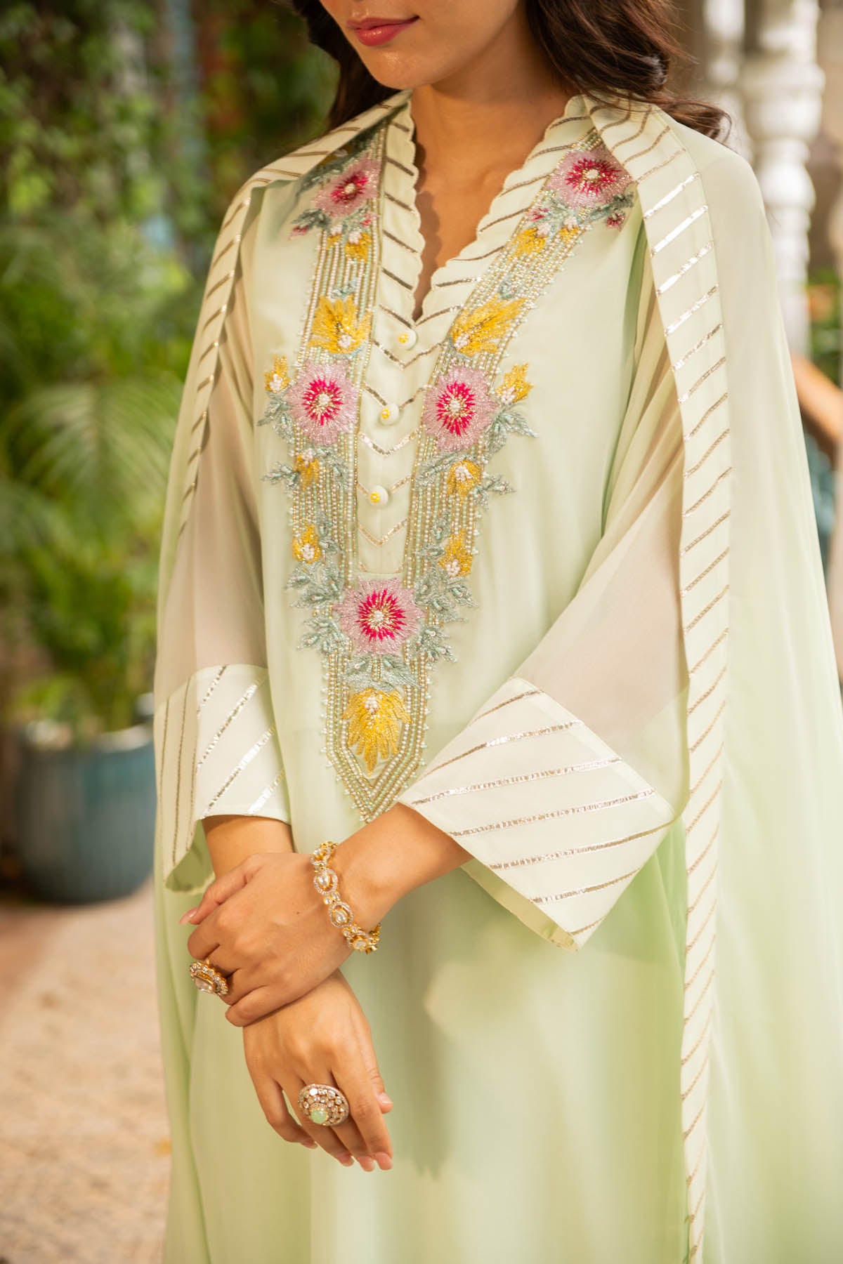 Embroidered Sea Green Kurta Set