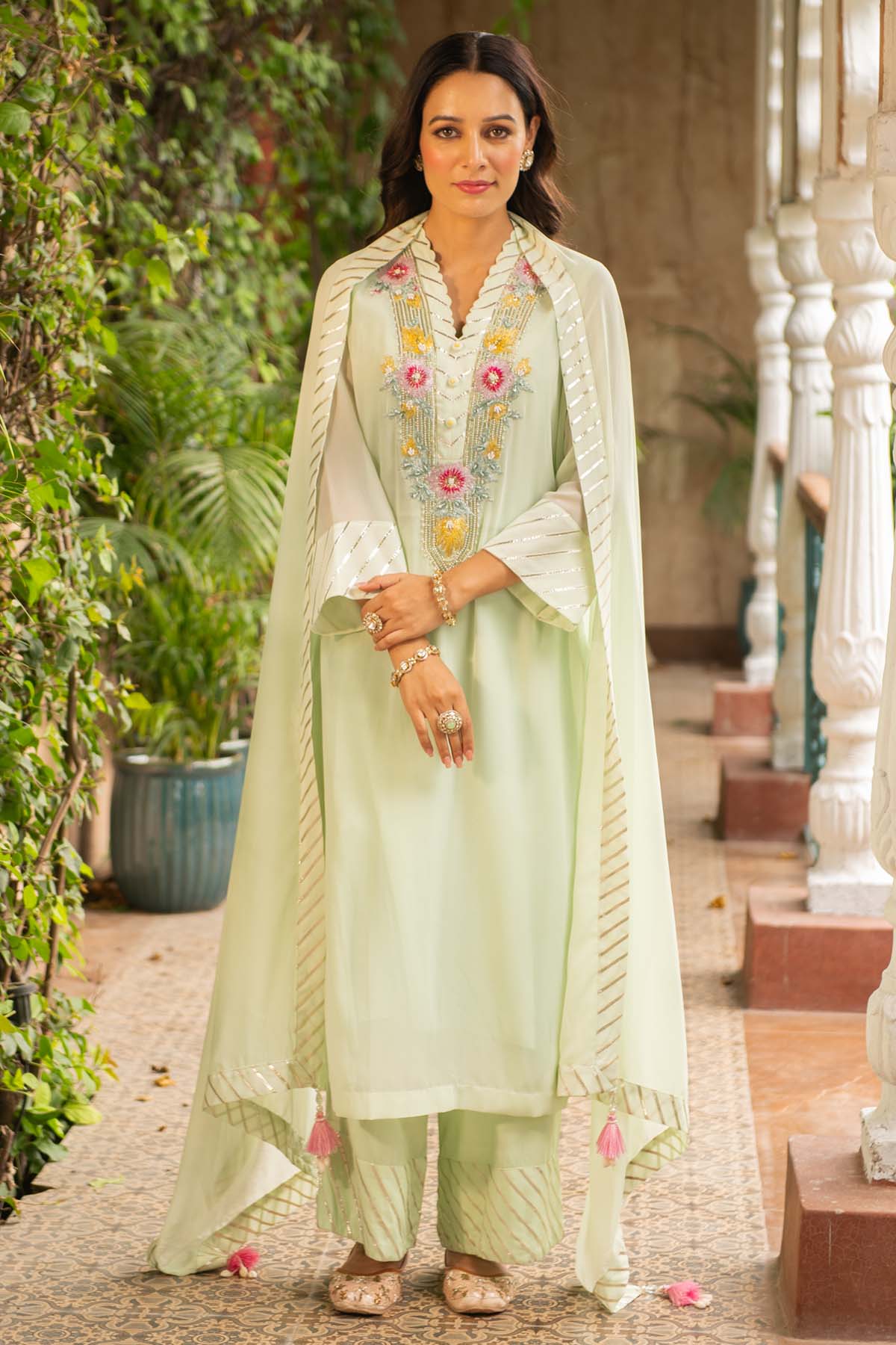 Embroidered Sea Green Kurta Set