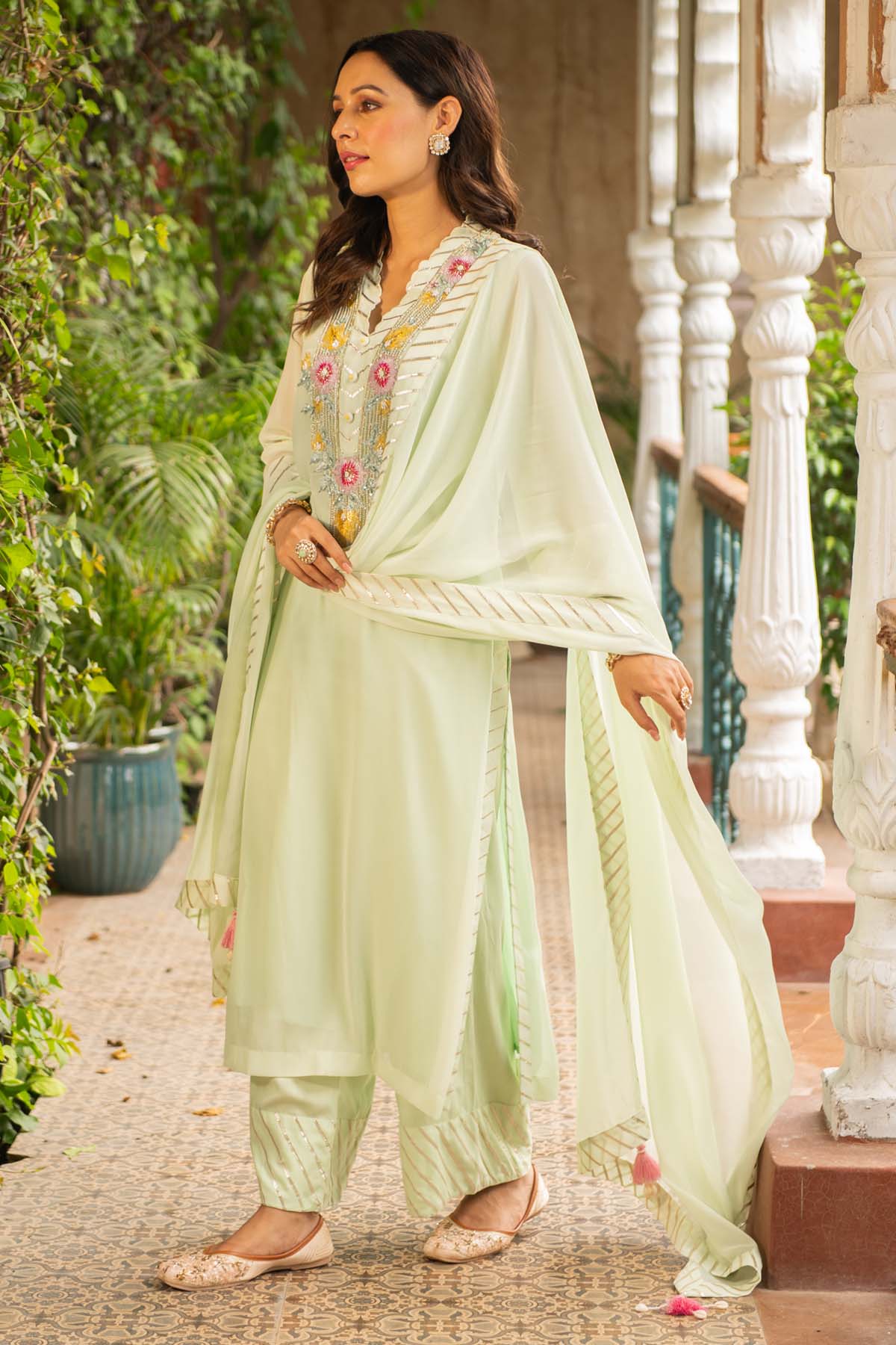 Embroidered Sea Green Kurta Set