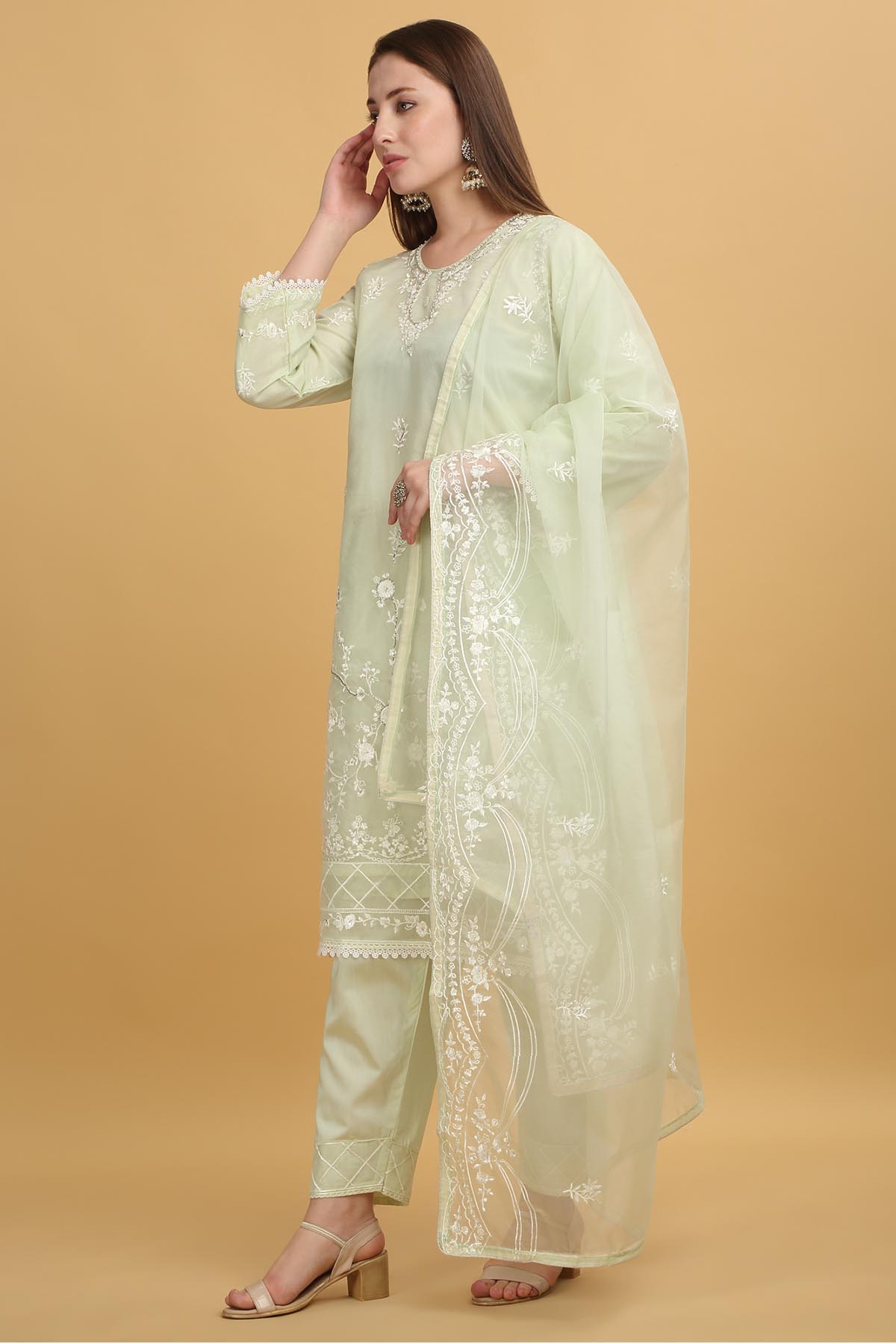 Pastel Green Thread Kurta Set