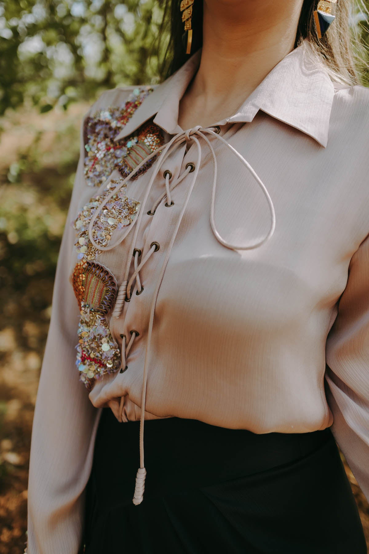 Embroidered Shirt & Drape Skirt