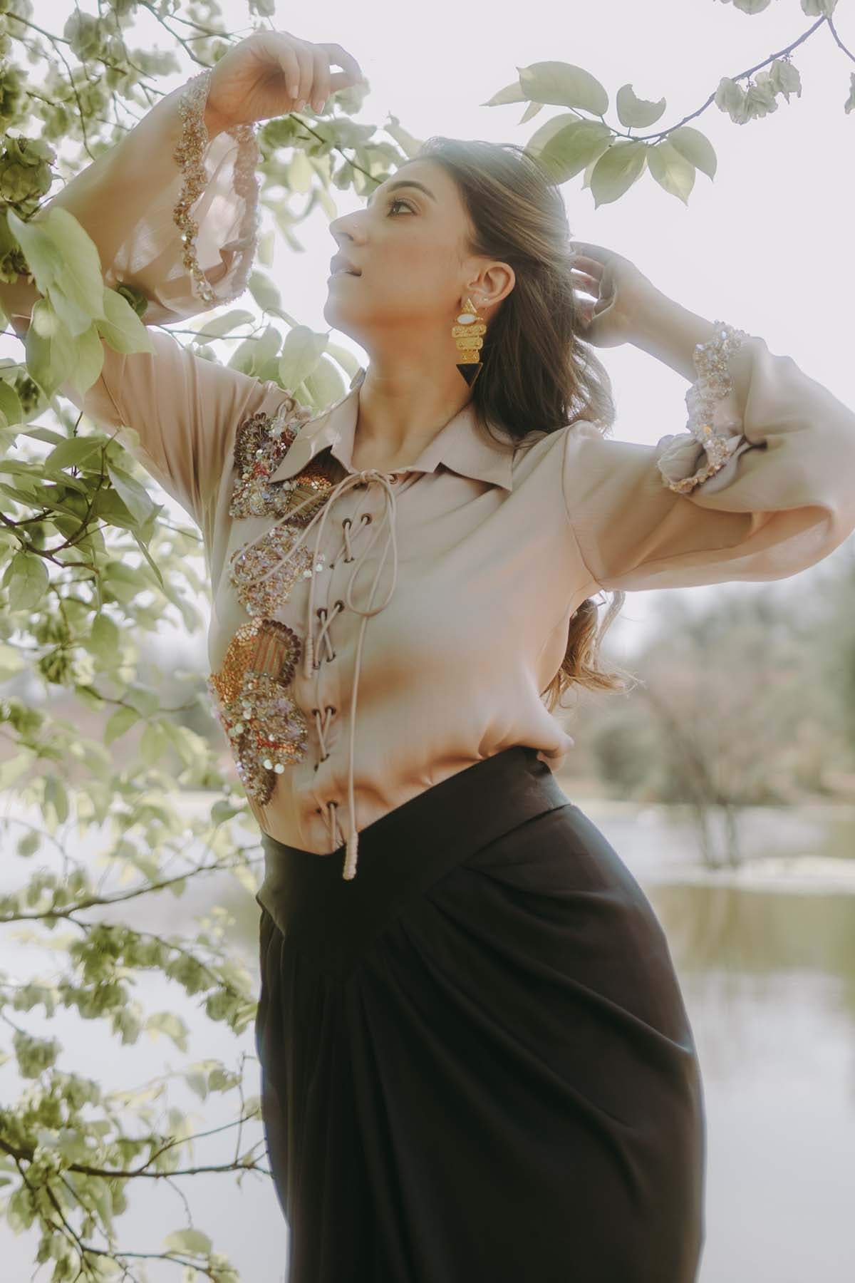 Embroidered Shirt & Drape Skirt