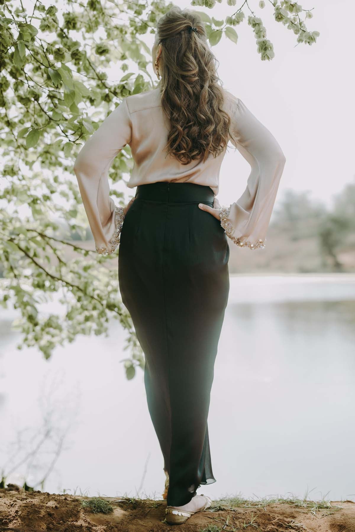 Embroidered Shirt & Drape Skirt