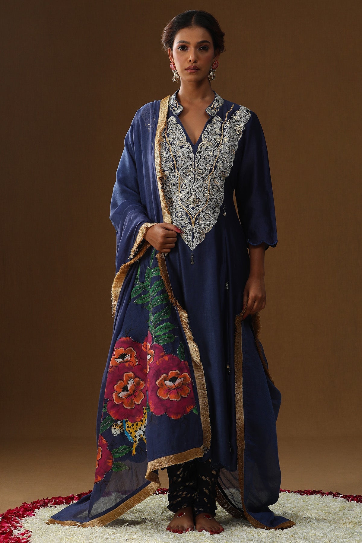 Buy Embroidered Silk Blue Kurta Set for women by Arpita Sulakshana online available at scrollnshops
