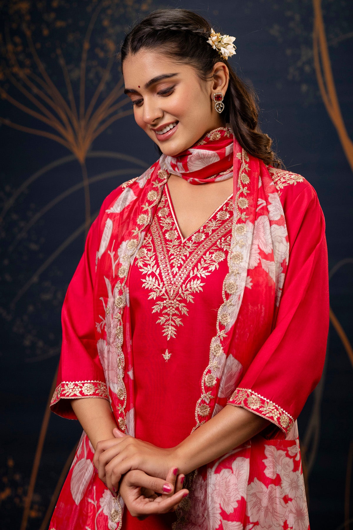 Embroidered Silk Pink Kurta Set