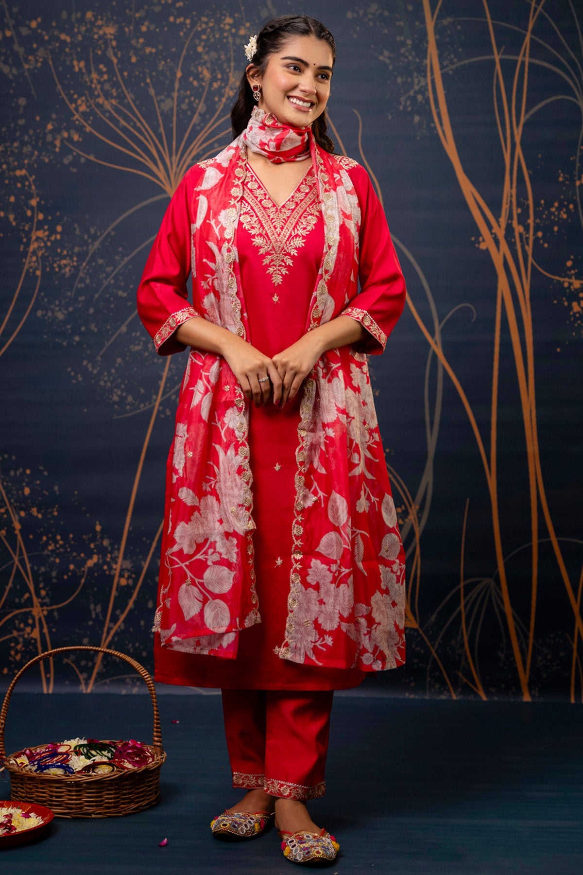 Embroidered Silk Pink Kurta Set
